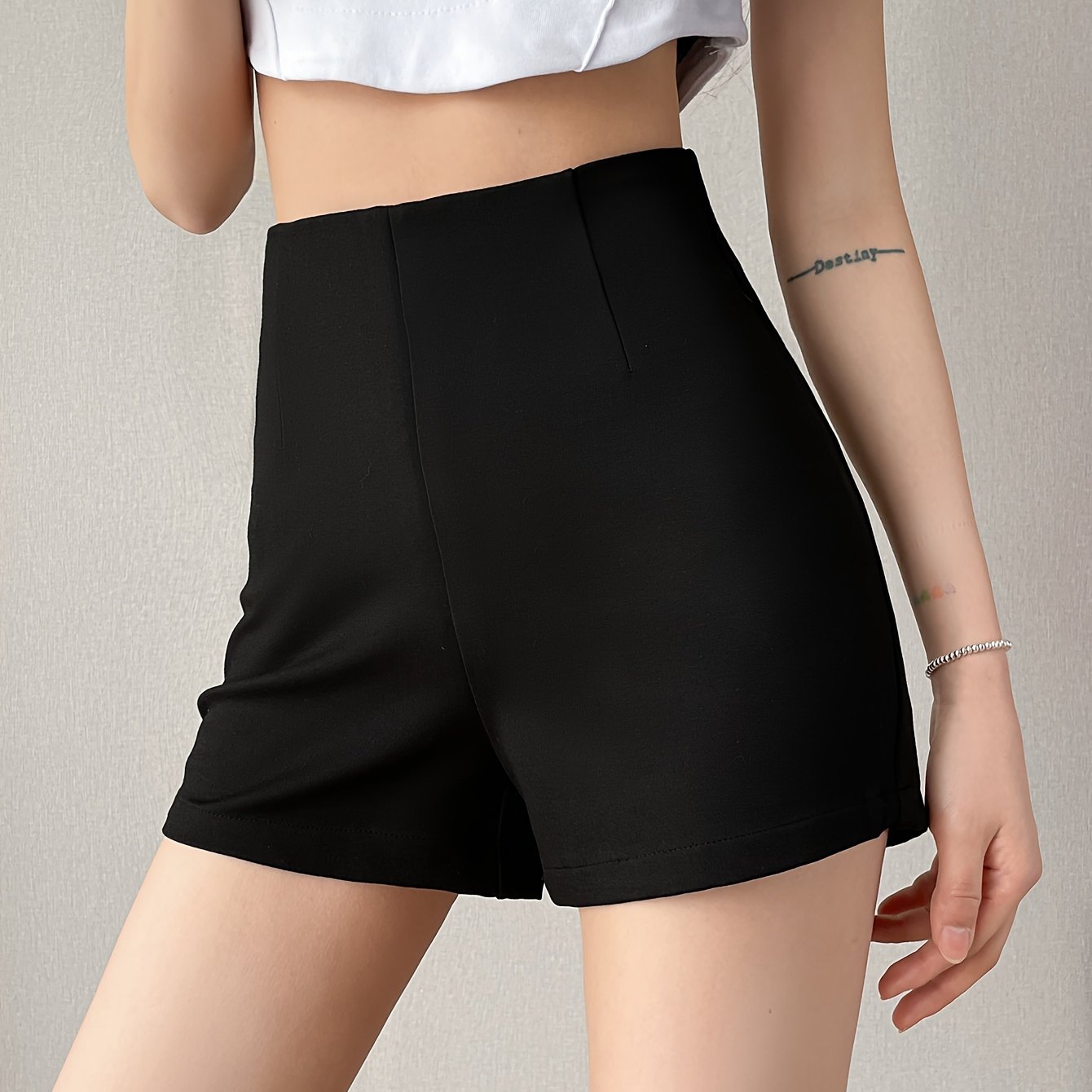 TEMU 女性用ハイウエストブラックレギンスショート、体型カバー、夏用