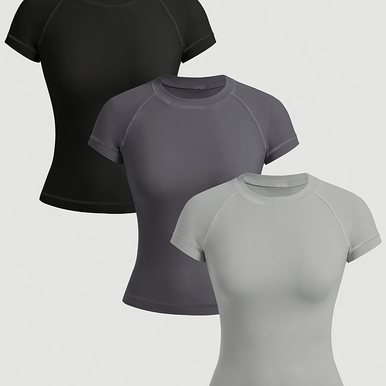 3pcs Gym Sports Wear Spring Summer Style Solid Color Tight Casual Athletic T-shirt Suitable For Outdoor Fitness Yoga
