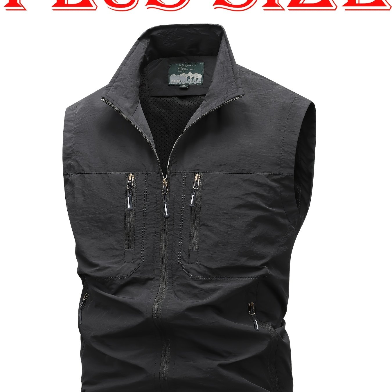 TEMU 0xl-9xl Plus Size Men's Vest With Multiple Pockets, Breathable Fashionable Easy Loose Jacket, Solid Color Lapel Outdoor Sports Vest, Available,