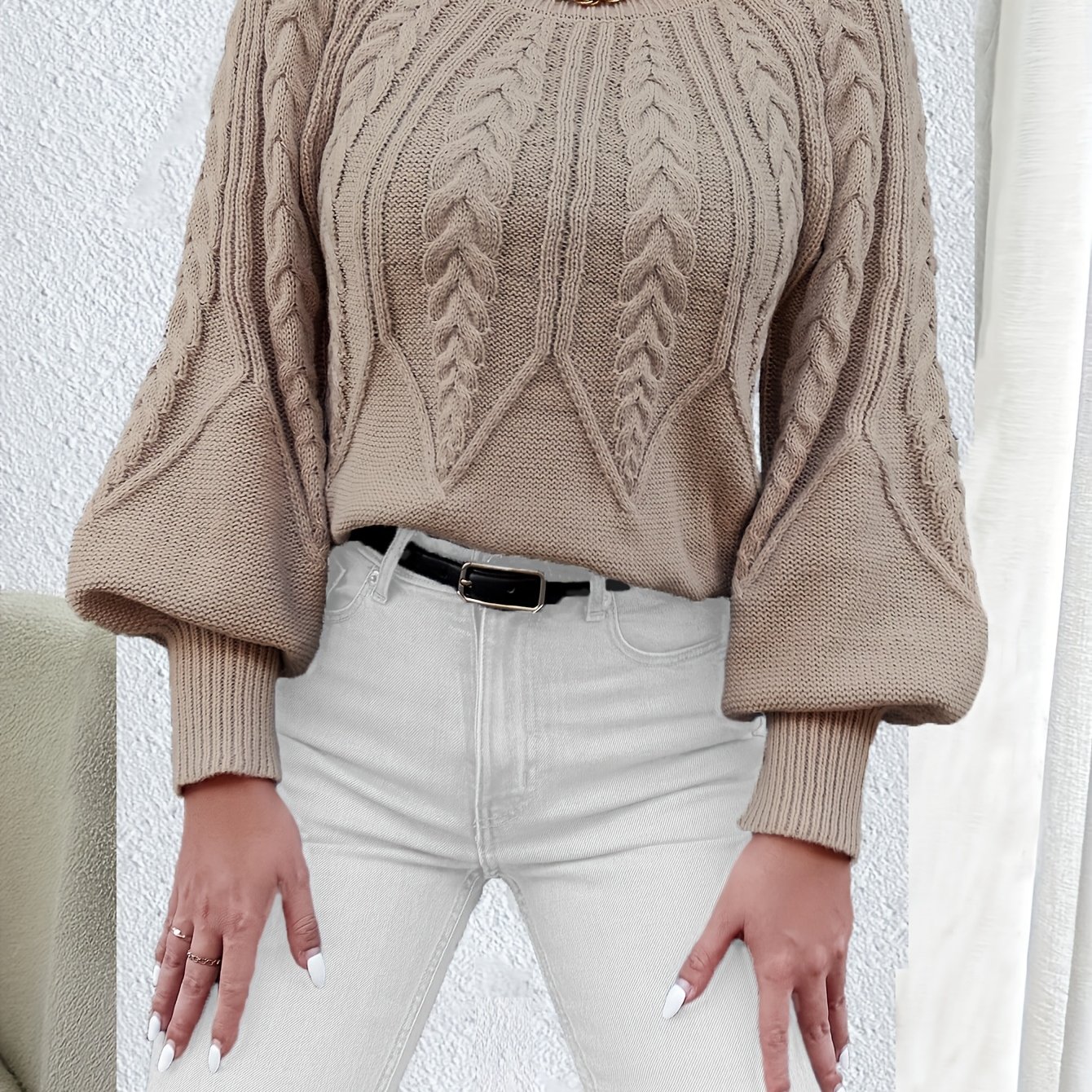 TEMU Chunky Lantern Sleeve Pullover Sweater