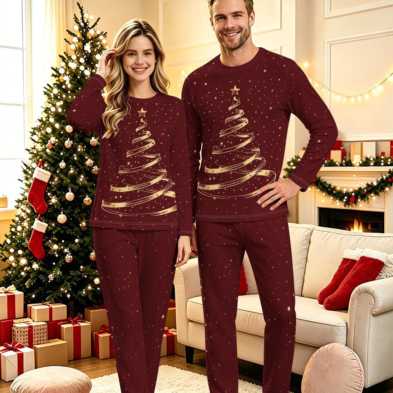 TEMU Ensemble de de famille pour cadeau de Noël pour HOMME/FEMME - Un pyjama sur le thème de Noël, vêtement décontracté de fêtes doux et confortable,