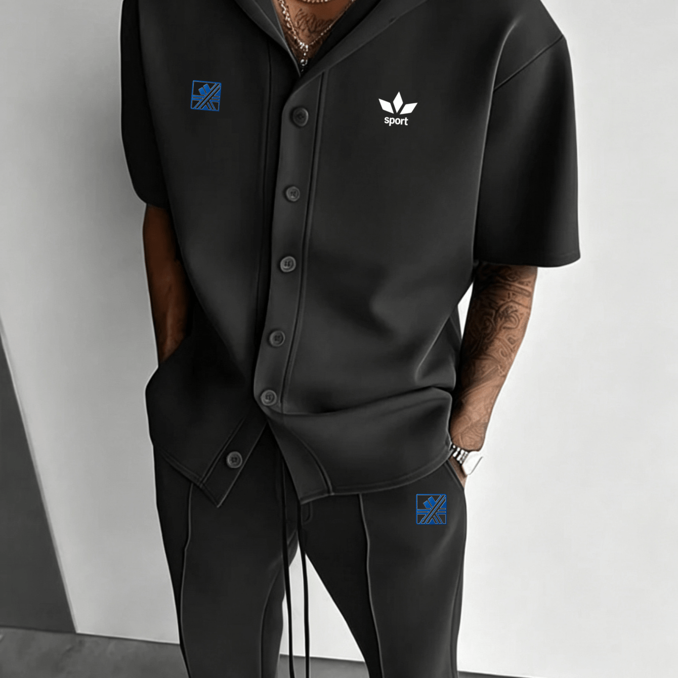 2pcs Set: Men's Casual Sportswear - Short-sleeve Hooded Jacket And Drawstring Pants (multiple Colors )