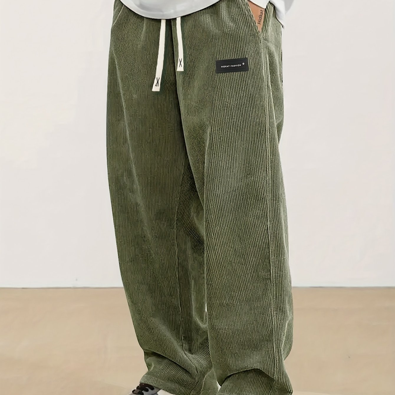TEMU Men's Plus-size Casual Corduroy Pants With A Stylish Elastic Waistband And Drawstring Design, And Dates And Autumn, Plus Size