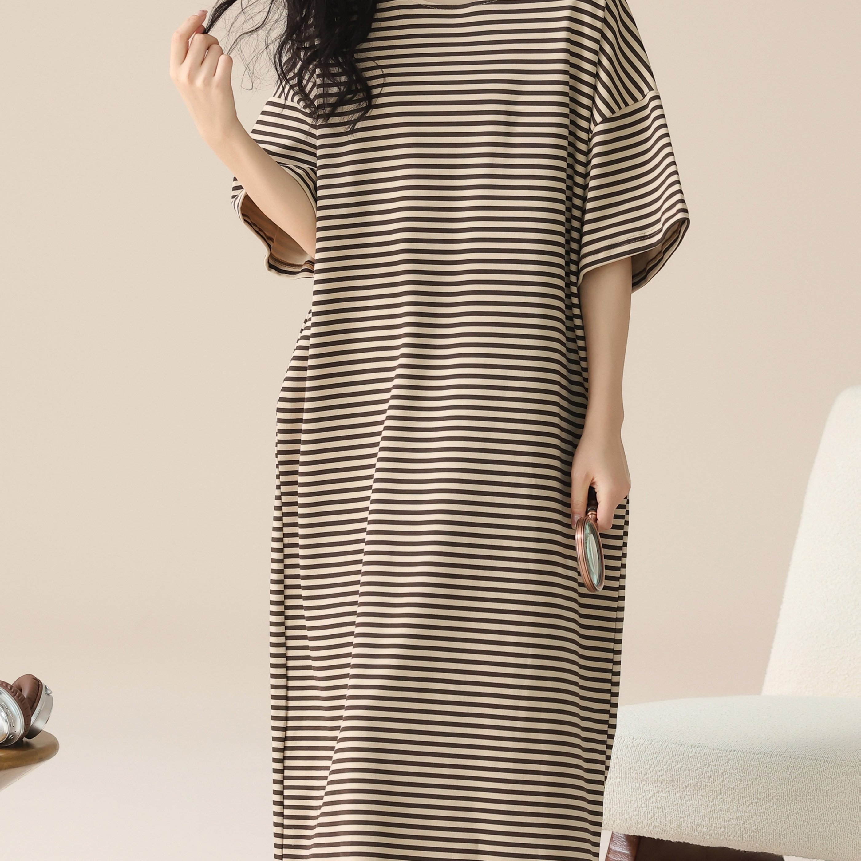 Women's Plus Size Striped Print Loose Dress