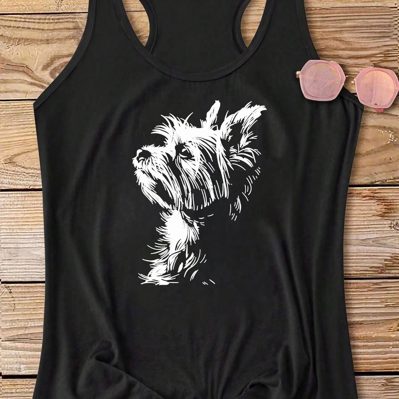 TEMU Sketch Yorkie Dog Pet Graphic Print Women's Racerback Tank Top, Slim Fit Sleeveless Top For Summer & Spring, Women's Clothing