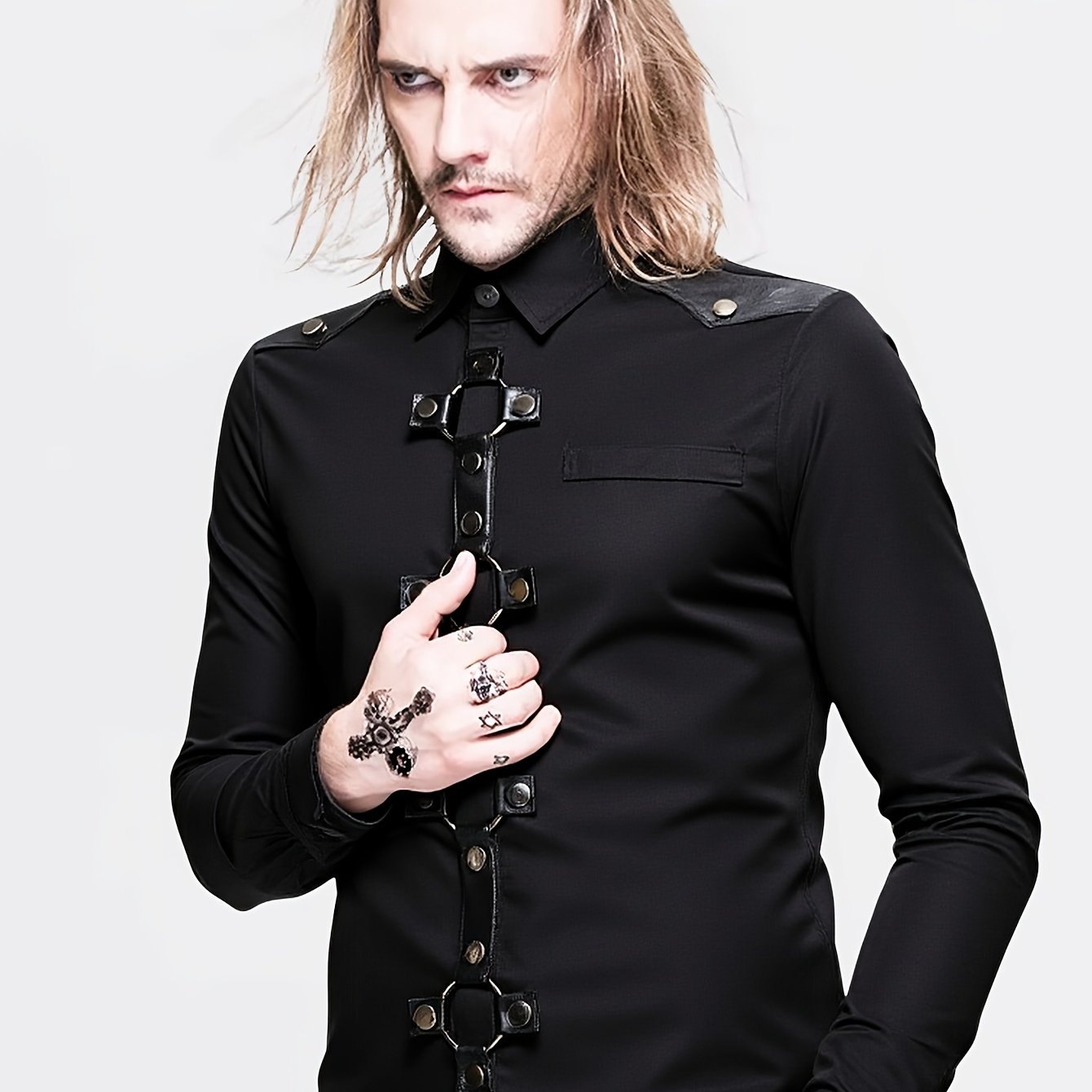 Image of Dark Gothic Style Long-sleeve Shirt For Men In Europe And America