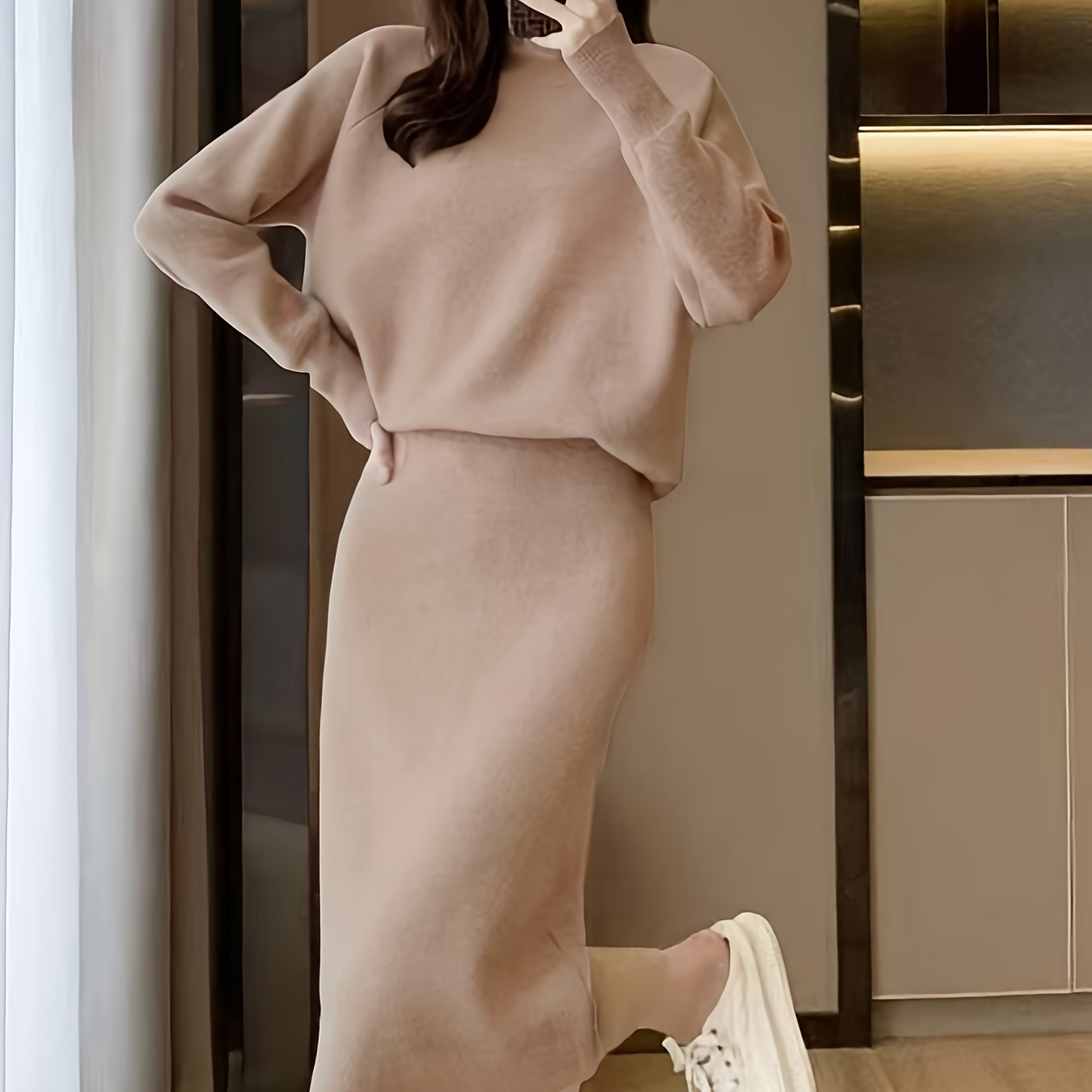 TEMU Women's Top And Skirt Sweater Set