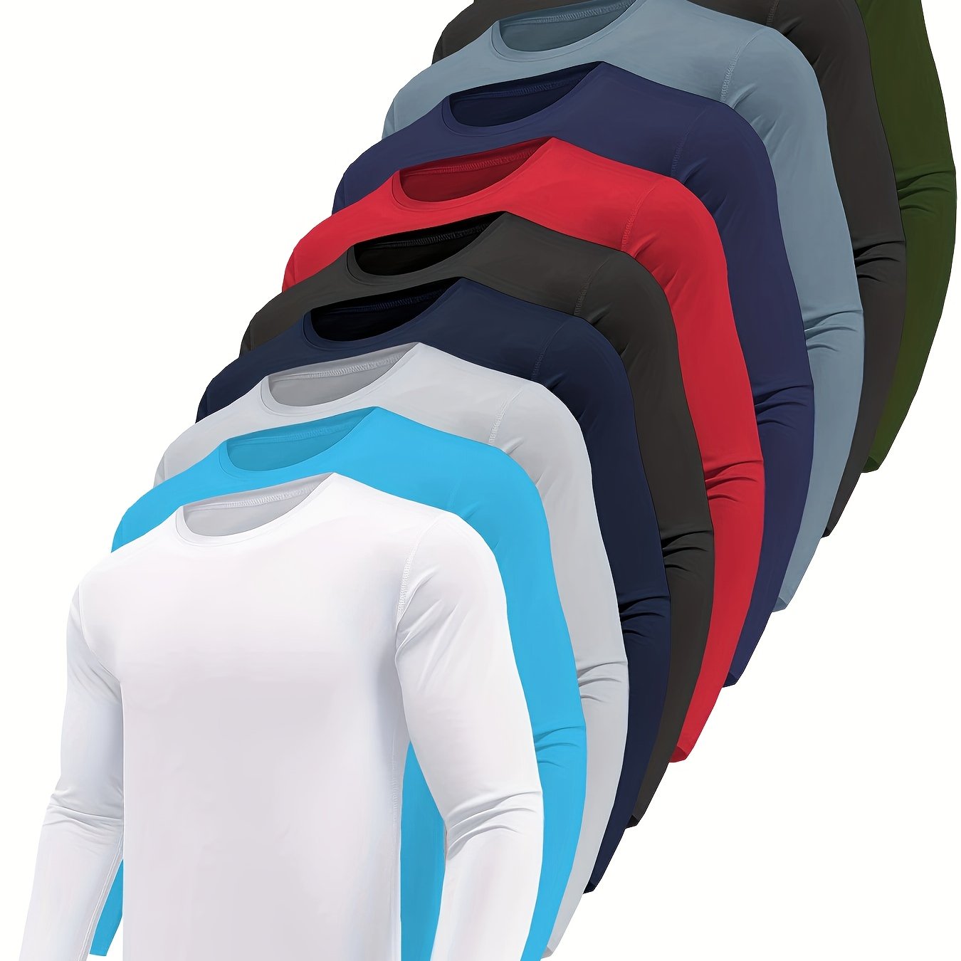 TEMU 10pcs Set Of Men's Quick-dry Long-sleeved Casual T-shirts, High-performance Moisture Wicking, For Work, Leisure, And Sports. Multifunctional And
