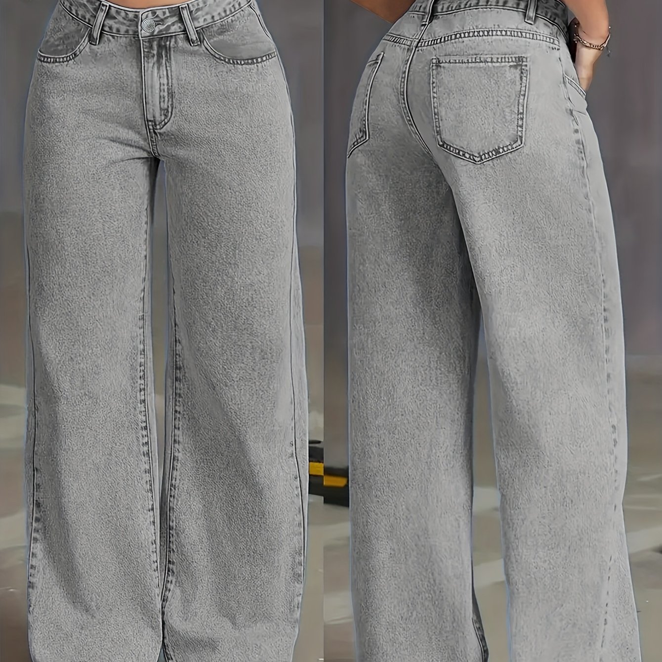 Image of Women's Denim - Fashionable Vintage Distressed Straight-leg Wide-leg Jeans, Versatile Trendy Long Pants For Commuting And