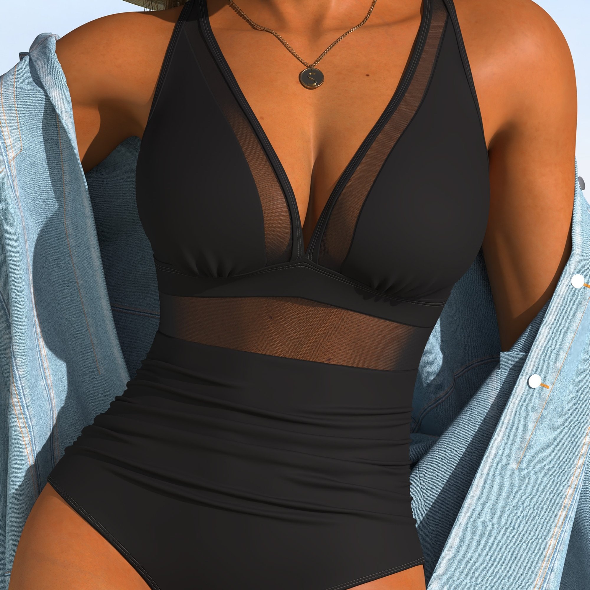 Image of New Nylon Material And Mesh Fashion Sexy -piece Swimsuit, Swimming Vacation Casual Beach