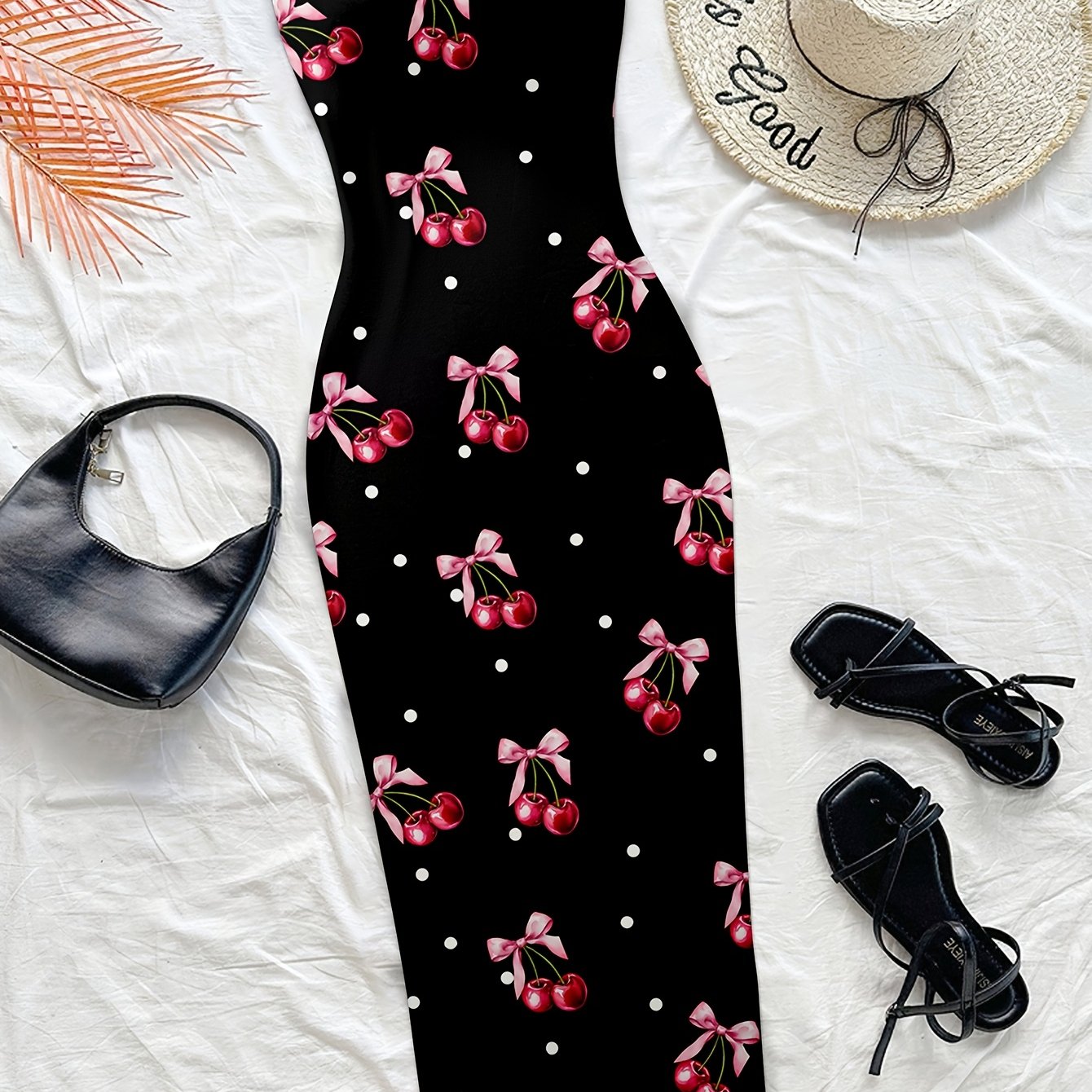 TEMU Women's Spring/summer Fall New Hot Festive & Parties/holiday Retro Print Strapless Tube Top Bodycon Midi Dress (accessories Not Included)