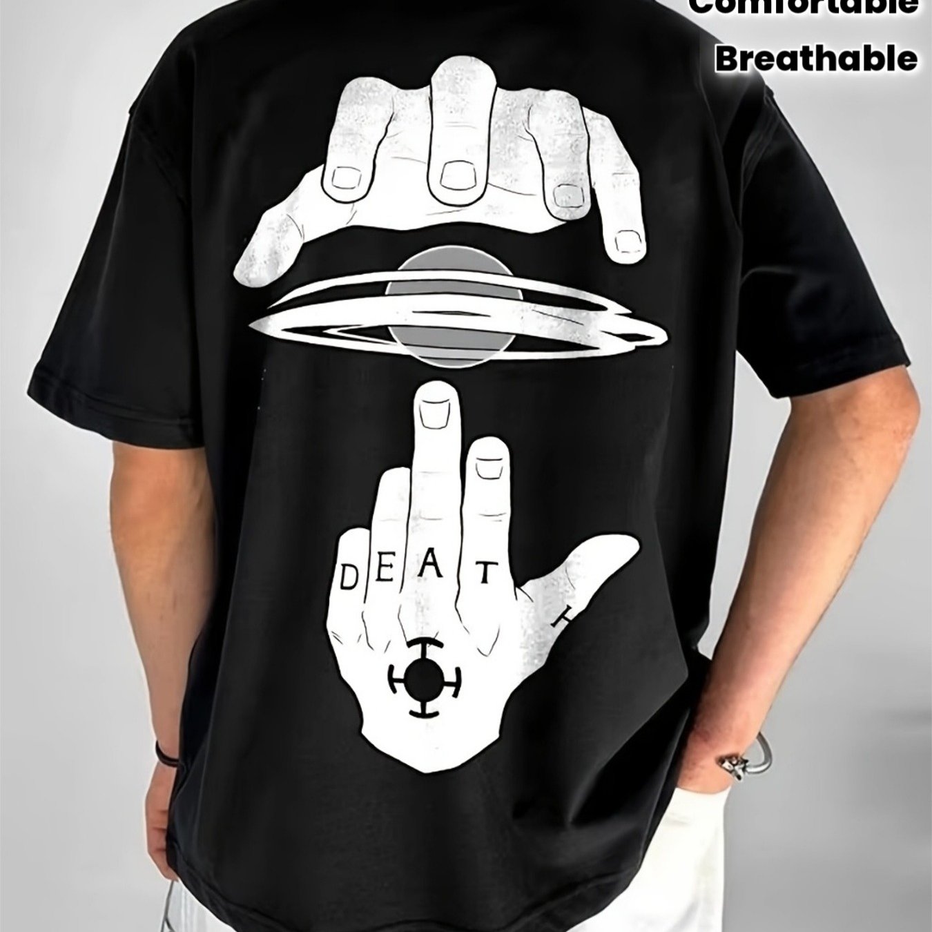 Men's Graphic Tee Featuring Anime And A Death Letter Design - A Stylish Contrast Shirt Made From Soft, Breathable, Perfect For Concerts, Casual , And Everyday Wear. This Round Neck, Plus Size