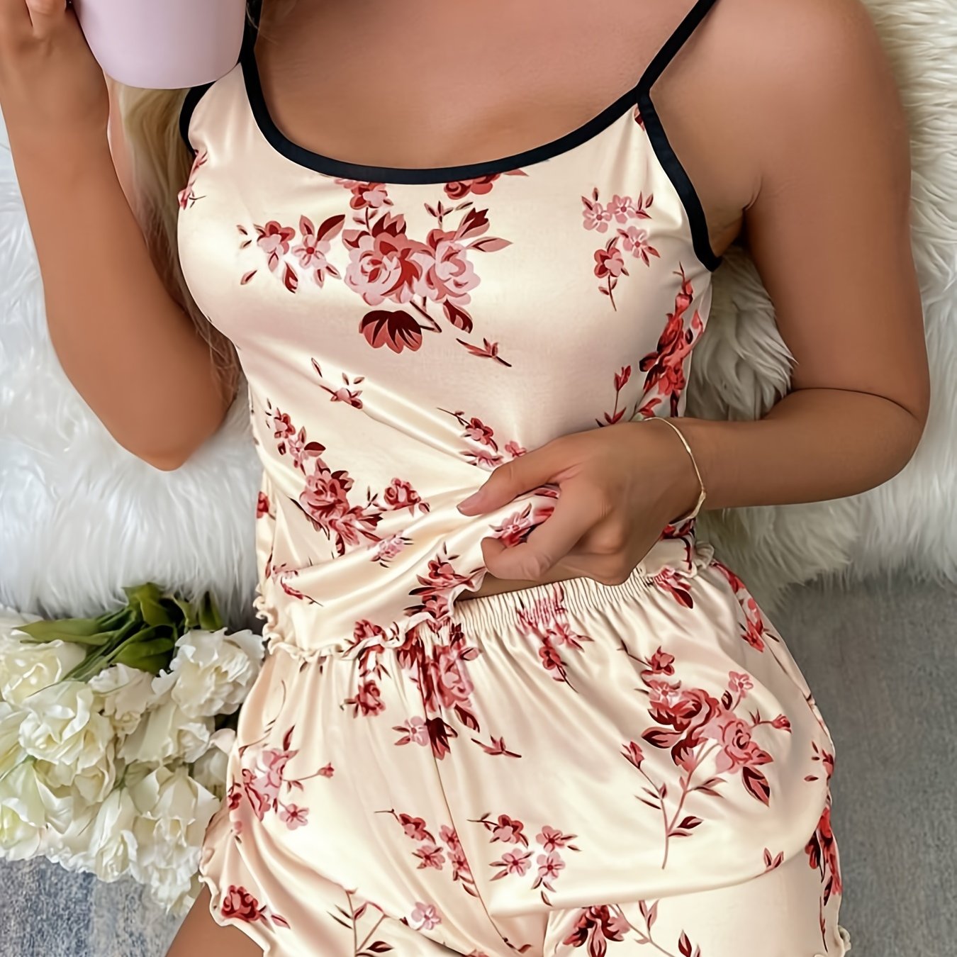 Beige Mi Suspenders Pajama Set