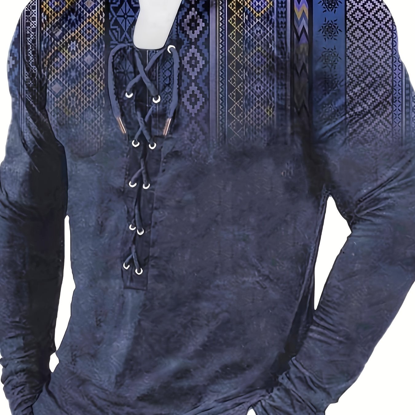 TEMU Camiseta Henley De Manga Larga Con Gráfico De Estilo Bohemio Para Hombre, Vintage, Primavera Y Otoño, Como Regalo