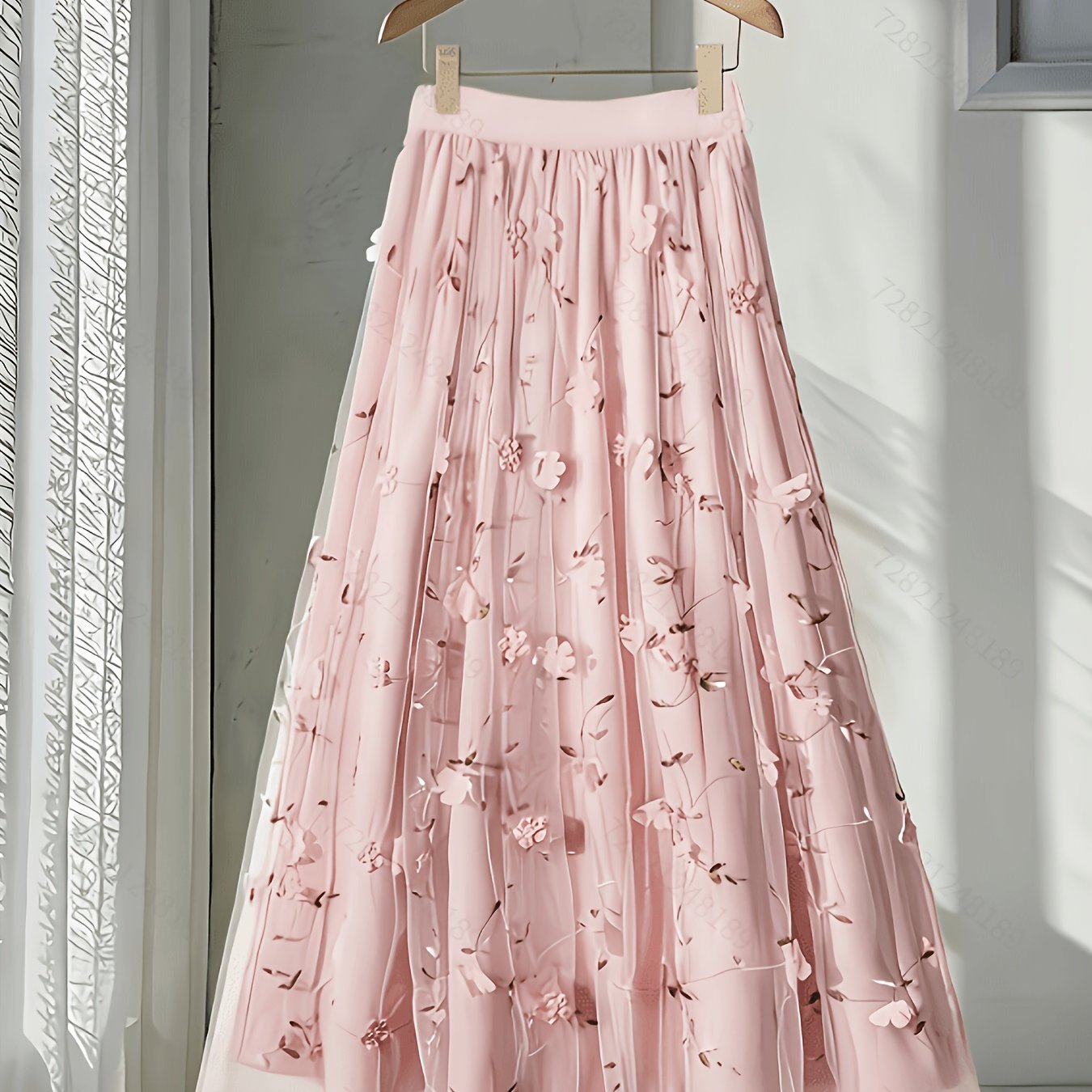 E-shop Eleganter Damen A-Linien-Rock für Frühling und Sommer mit floralem Applikations-Mesh