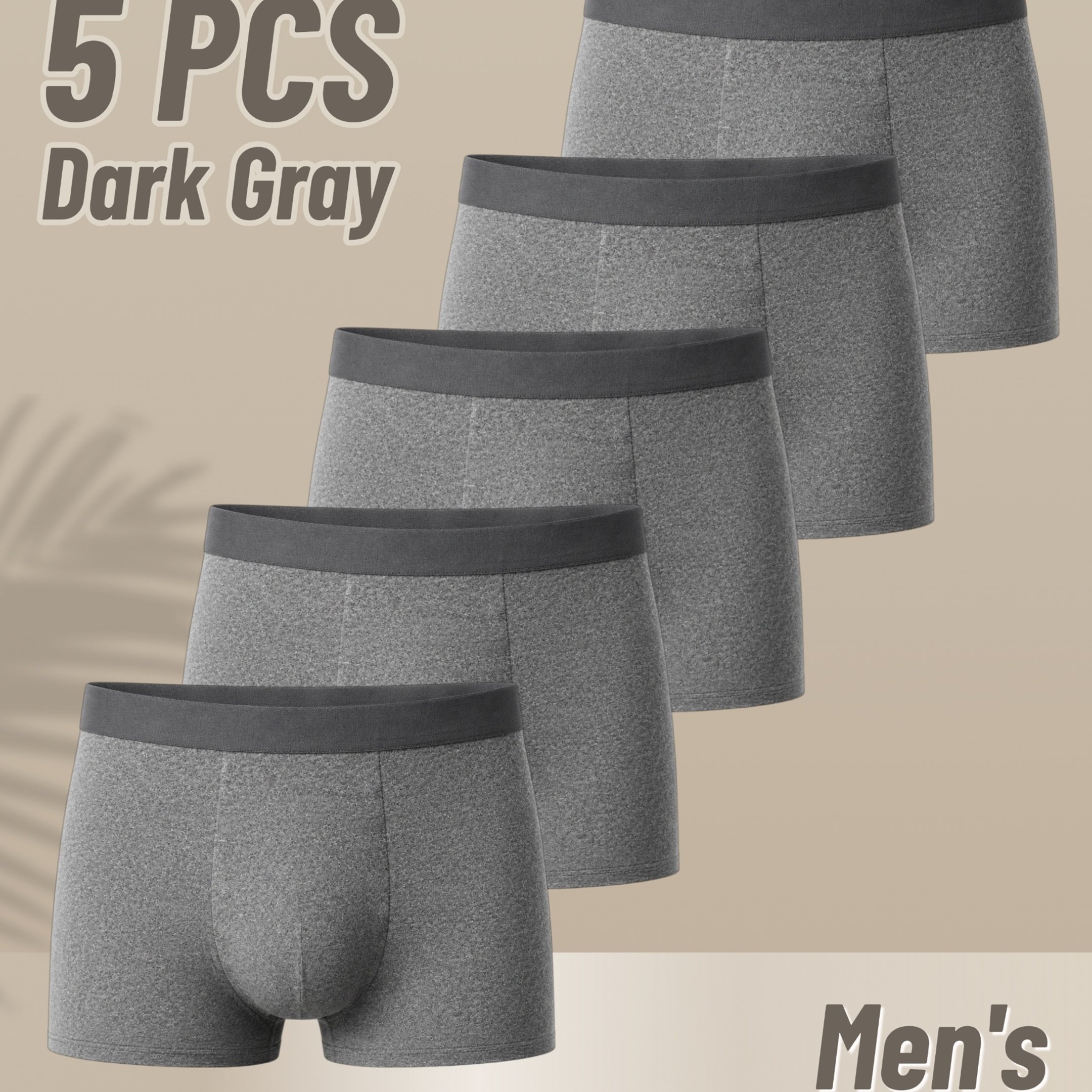 TEMU 5pcs Dark Gray Casual Men's Boxer Briefs, Solid Color , High Elasticity, Breathable, Soft, Lightweight And , Comfortable For , Outdoor Sports,