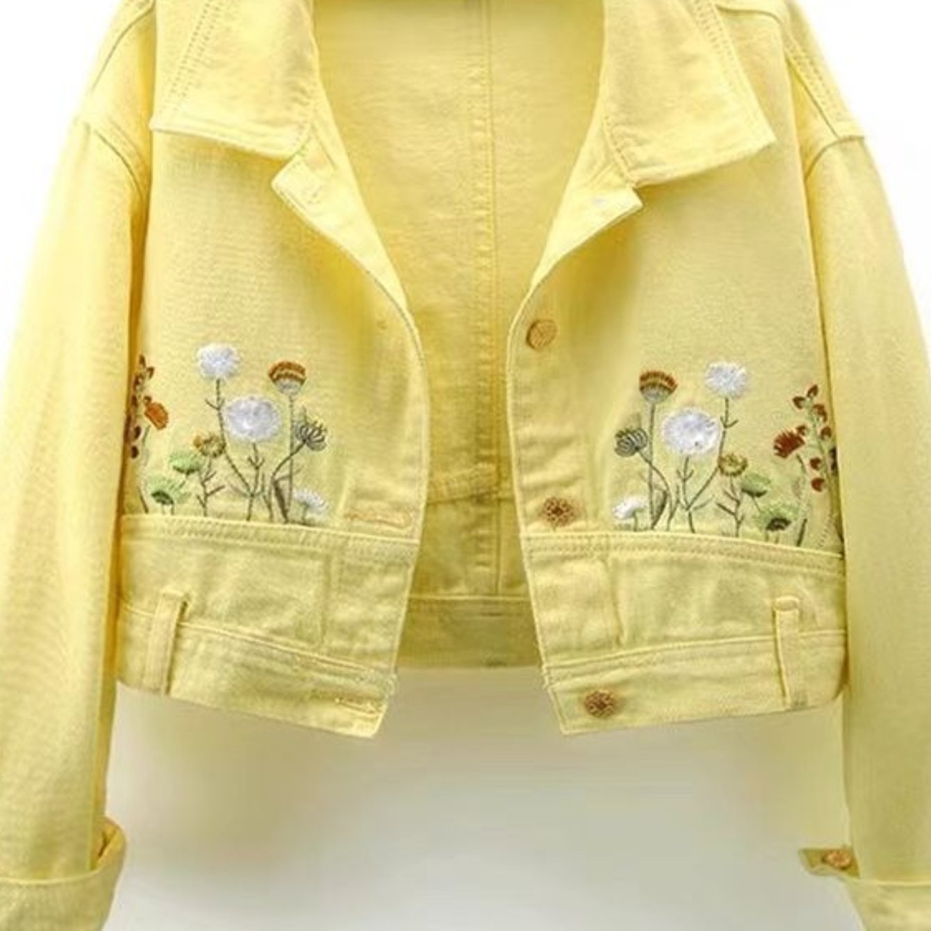 TEMU New Arrival, Floral Embroidered Long Sleeve Denim Jacket, Women's Cropped Short Coat, Petite Friendly Casual Outerwear, Daily Outing, Street