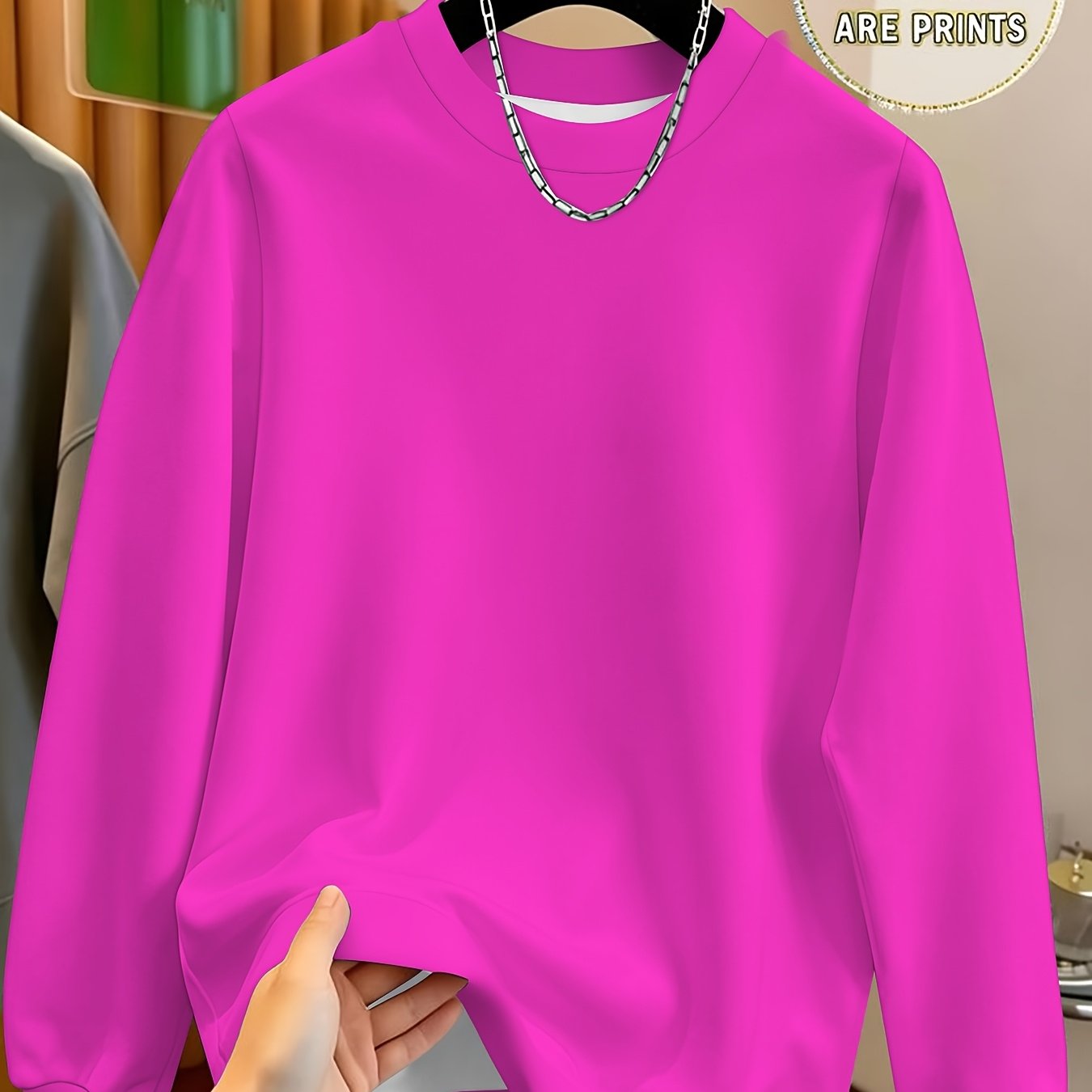 TEMU Women' Round Neck Sweatshirt Spring Autumn Loose Comfortable Skin-friendly Solid Color Long Sleeve Casual All-match Top