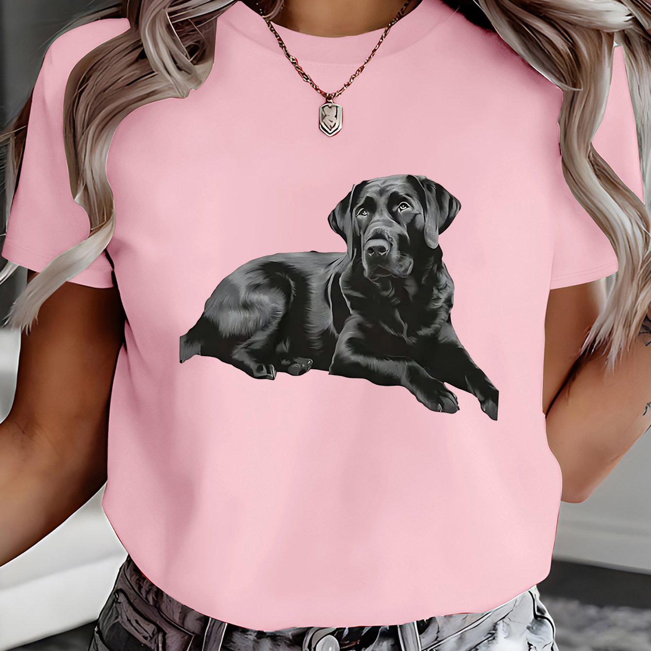TEMU Portrait, Deep Gaze, Side-lying Pattern Directional Print Sweatshirt, Spring/summer Crew Neck Casual Sweatshirt, Short Sleeve T-shirt, Women's
