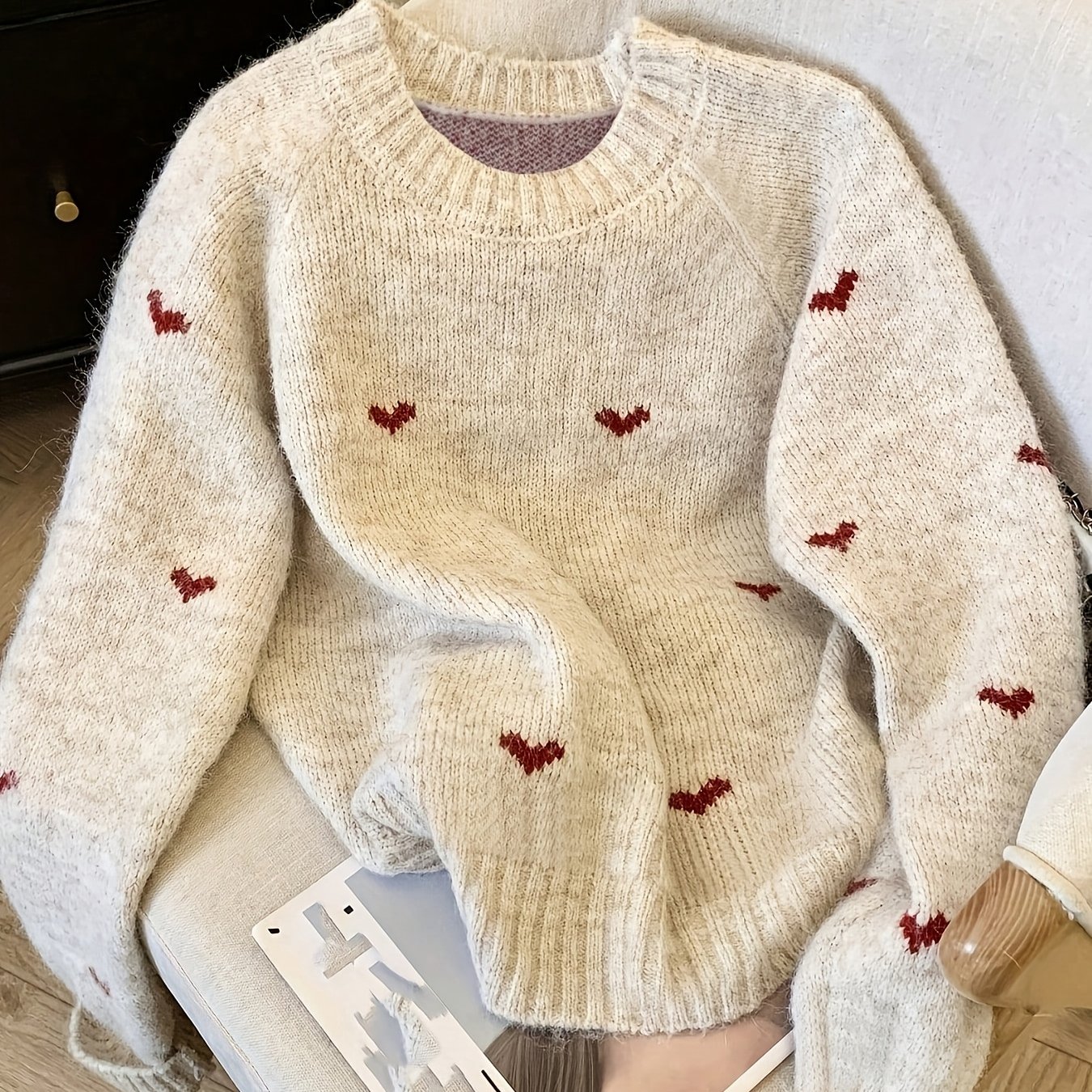 TEMU Soft And Comfortable Round Neck Doll Sleeve Pullover Sweater, -shaped Long Sleeve Casual