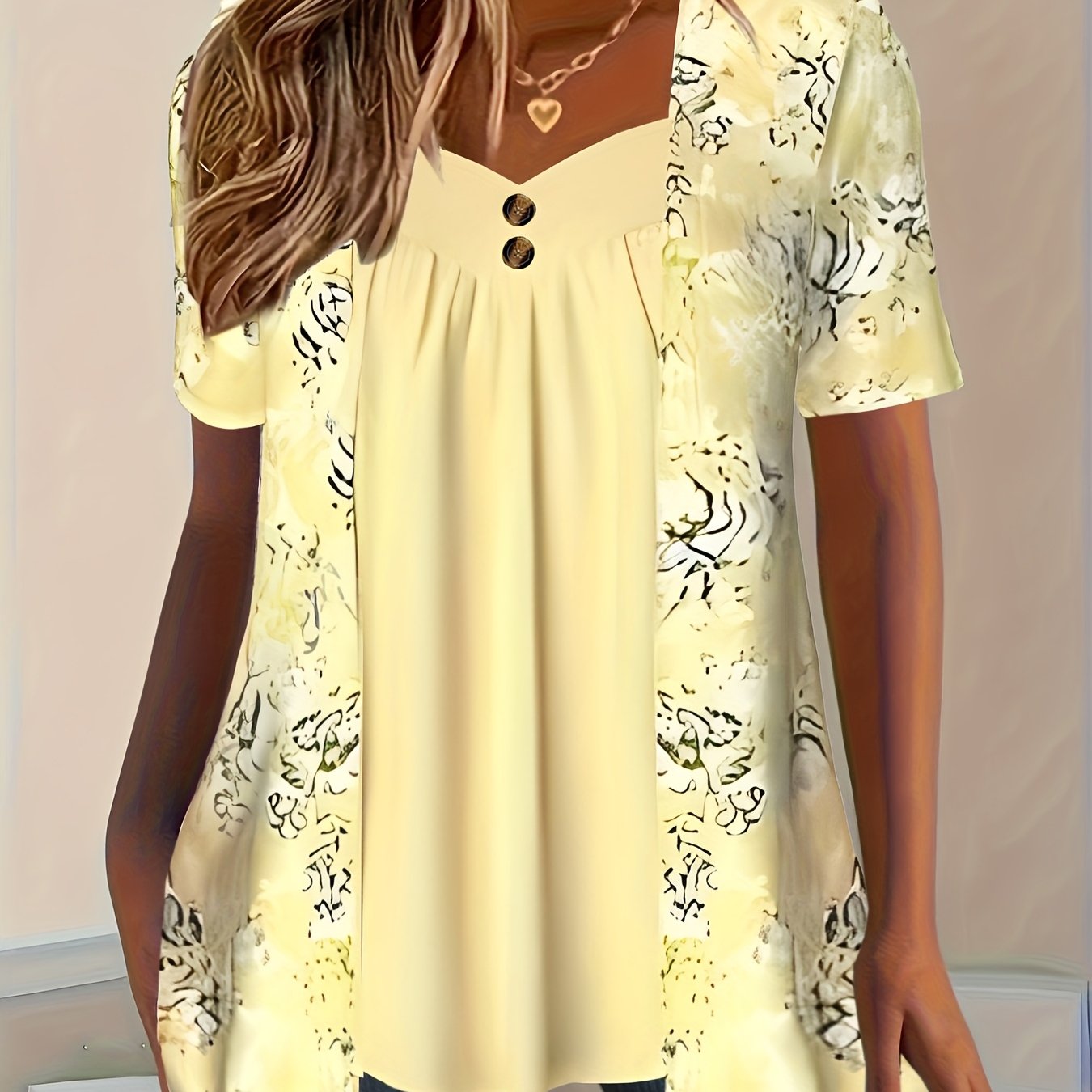 Plus Size, European And Size Fashionable And Elegant 2-in-1 V-neck T-shirt