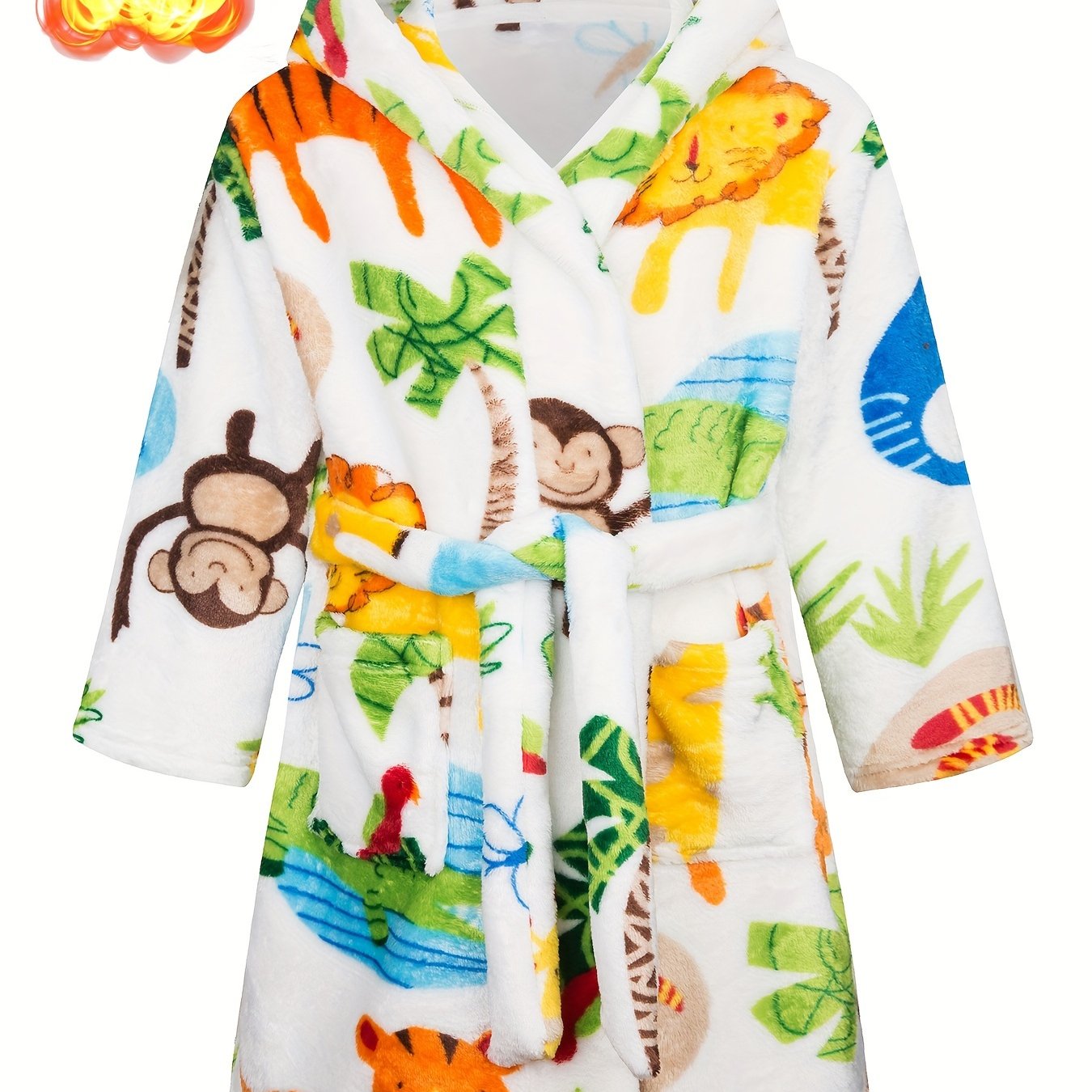 Image of [ Body Label At Bottom Hem Side Seam Or Back Neck] Boys' Bathrobe, Fleece Print Soft Comfortable Party Bathrobe For Girls, Gift For Children Aged 2-11