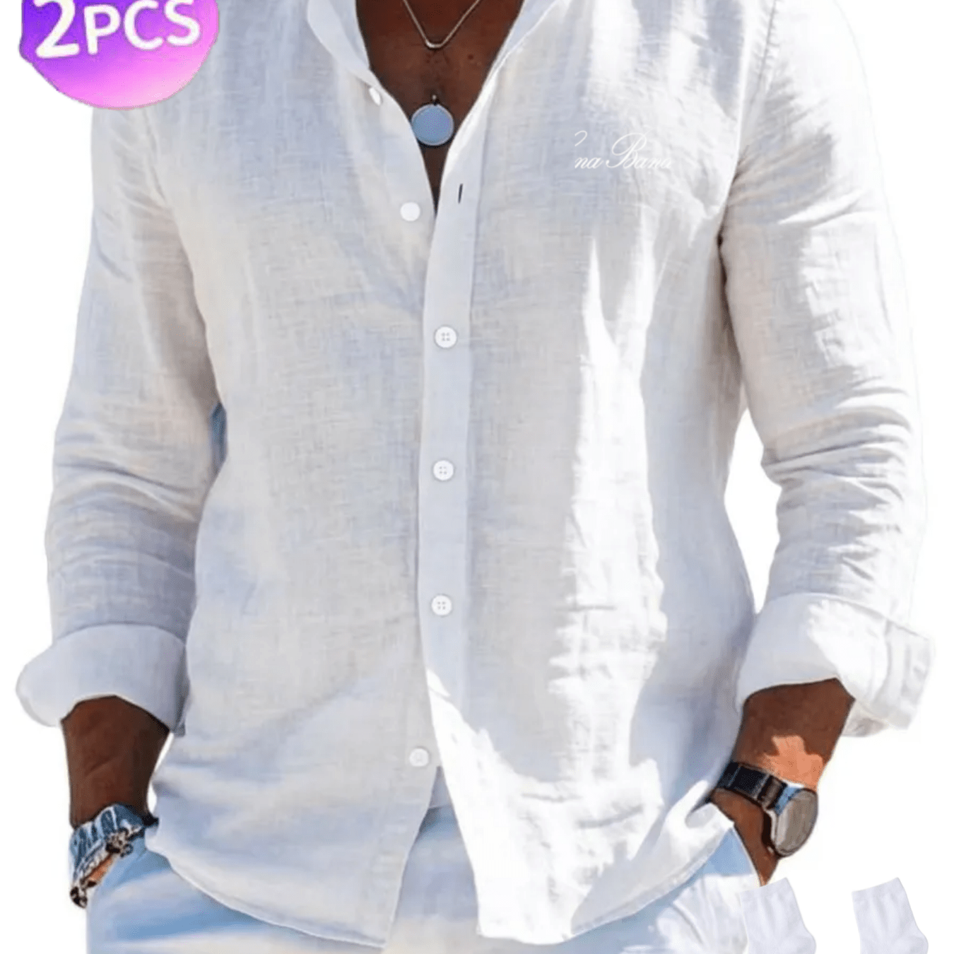 Summer Fashion Casual Button-up Shirt, Lightweight Linen, 100% Solid , Versatile Two-piece Set, , Relaxed Fit