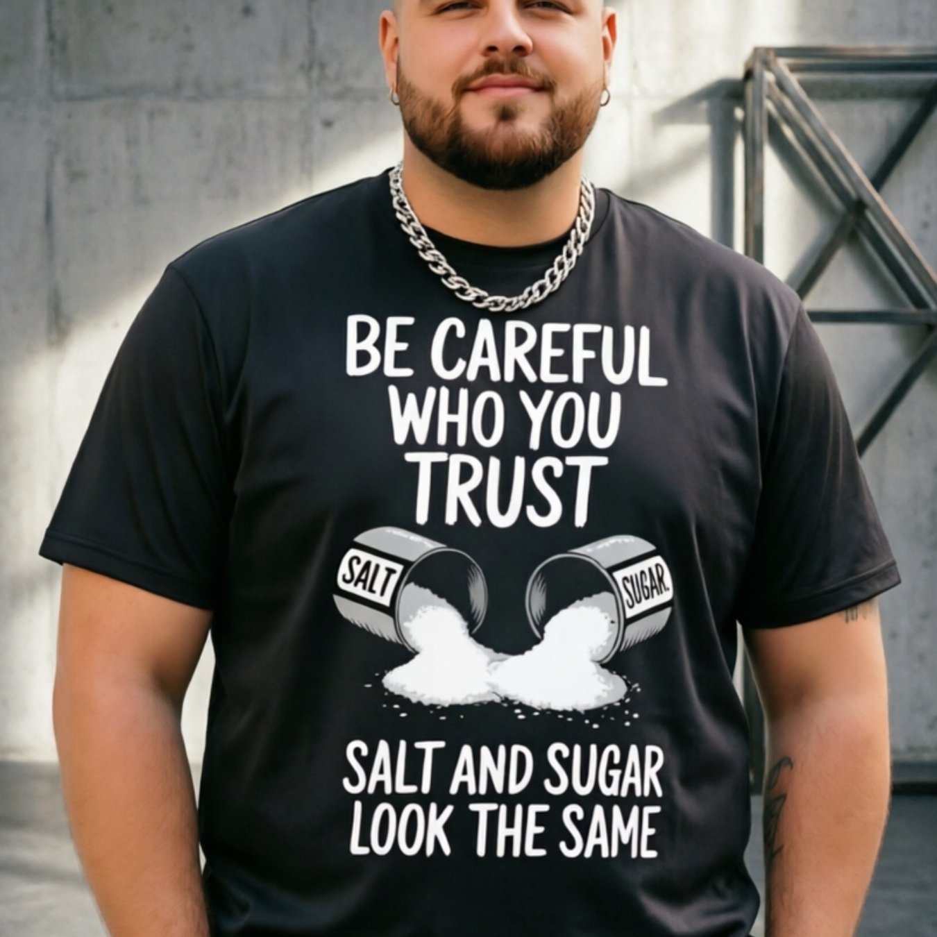 TEMU Men's Plus Size T-shirt - Oversized Fit Salt & English Slogan Print Short Sleeve Round Neck Breathable Summer Top Suitable For Daily Commuting,