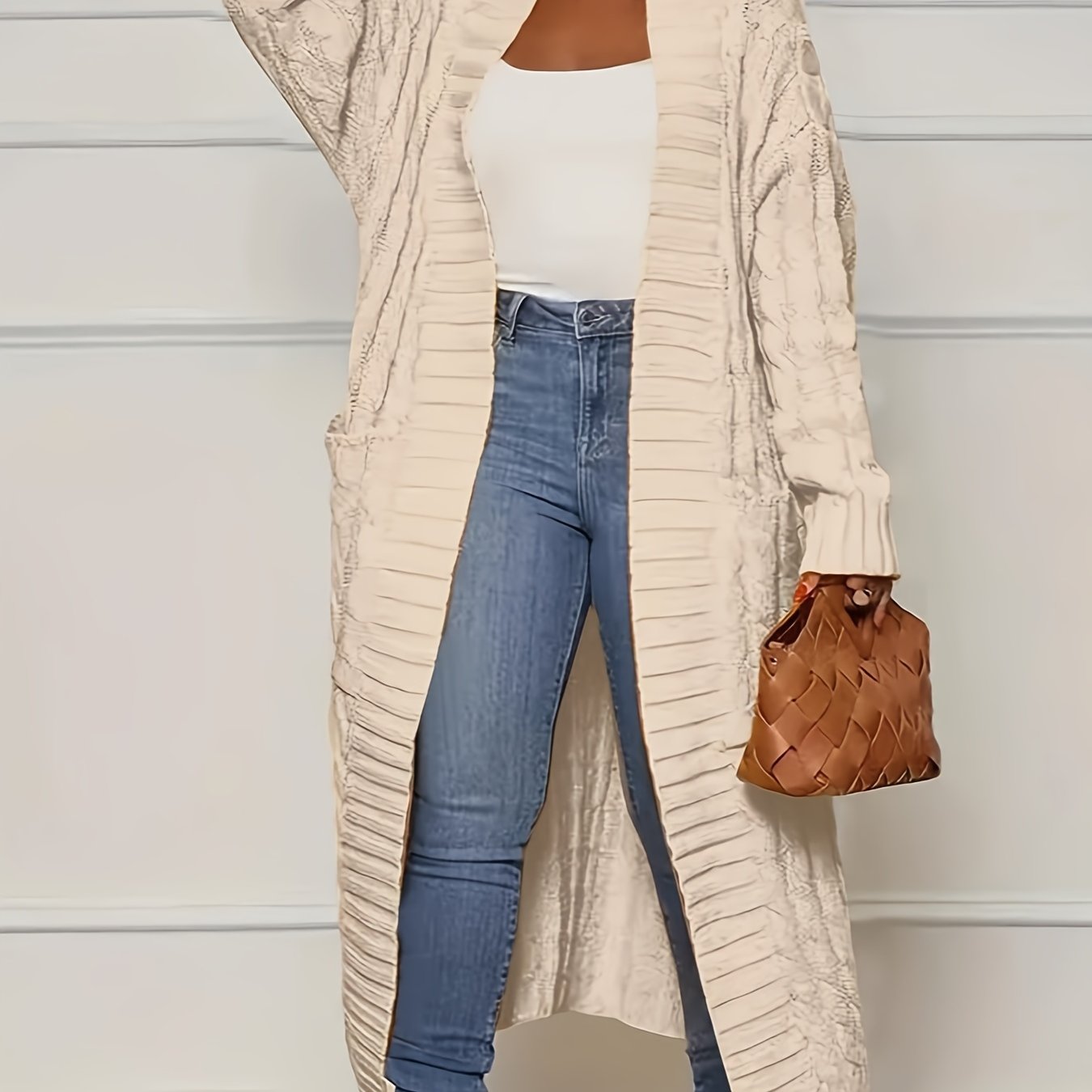 TEMU Women's Autumn/winter Casual Fashionable Versatile Solid Color Mid-length Cardigan