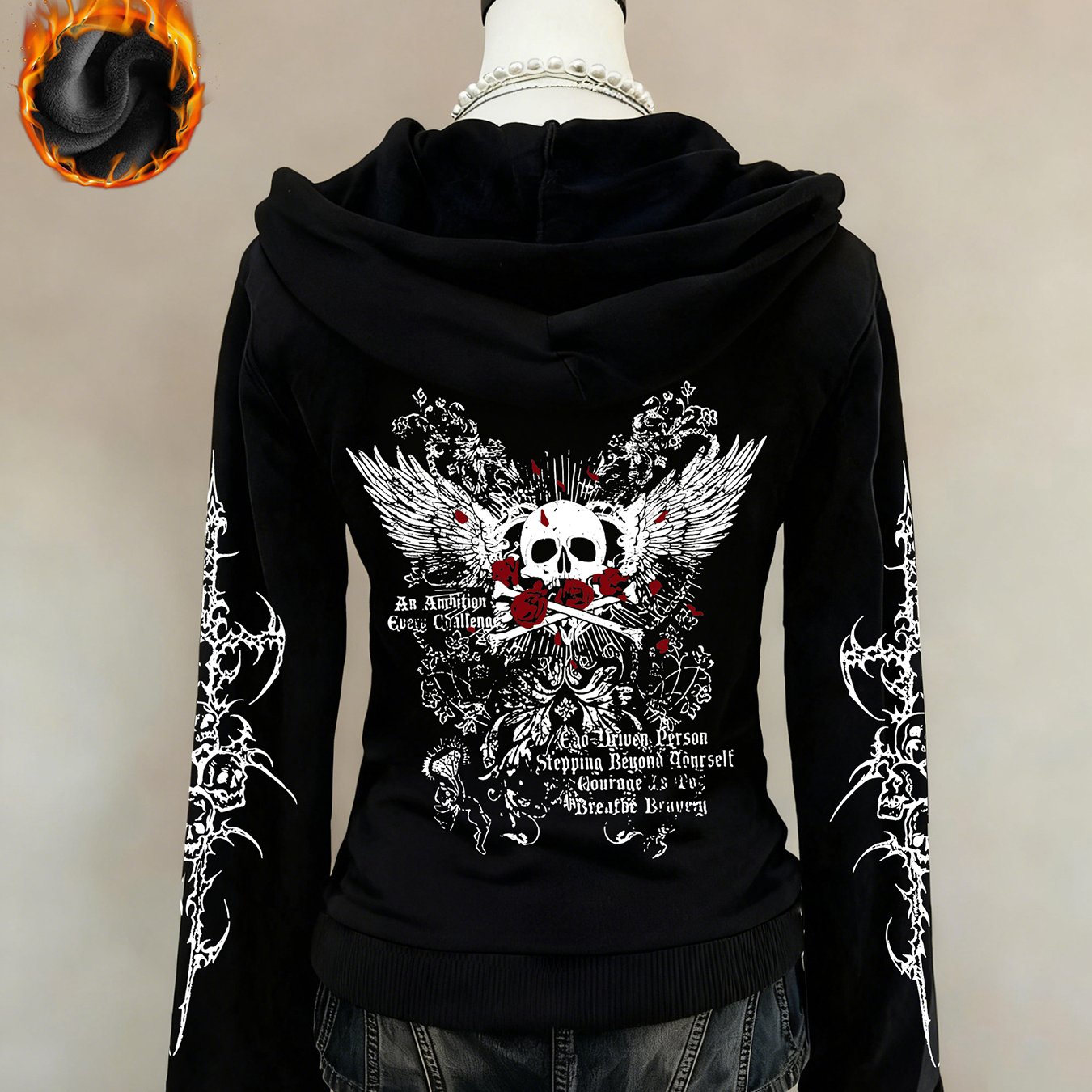 TEMU Giacca con Cappuccio e Zip in Velluto e Pesante con Stampa Y2K di Tendenza Inverno, Cardigan Casual per Pendolarismo Stile Y2K, Stile , Stile
