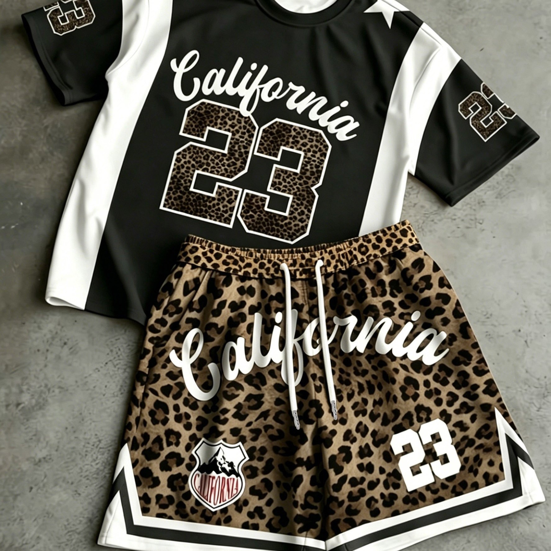 TEMU American Leopard Print Size 23 Basketball Uniform Set Men Women Summer Trendy Short Sleeve T-shirt And Shorts Casual Sports Two-piece