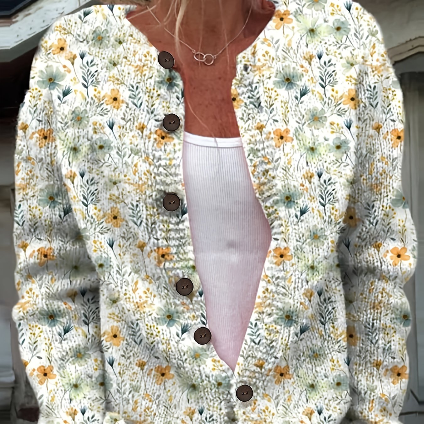 2d Flat Pattern Printed Floral Cardigan, Style Knitwear, 2d Flat