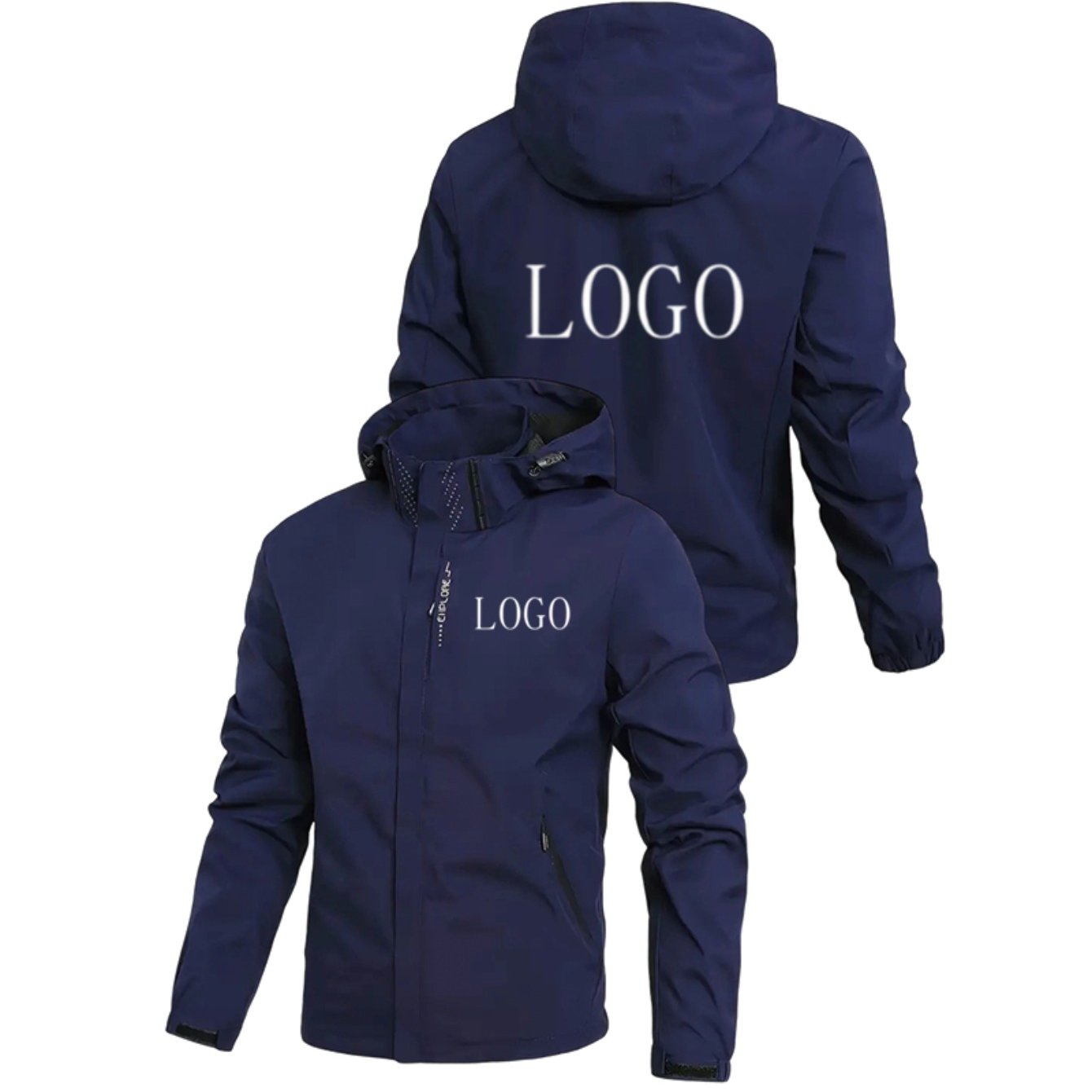 TEMU Men's Custom Logo Hooded Jacket - Casual With Zippered Pockets, Polyester, Long Sleeve, Regular Fit | Hooded Jacket | Zippered Jacket