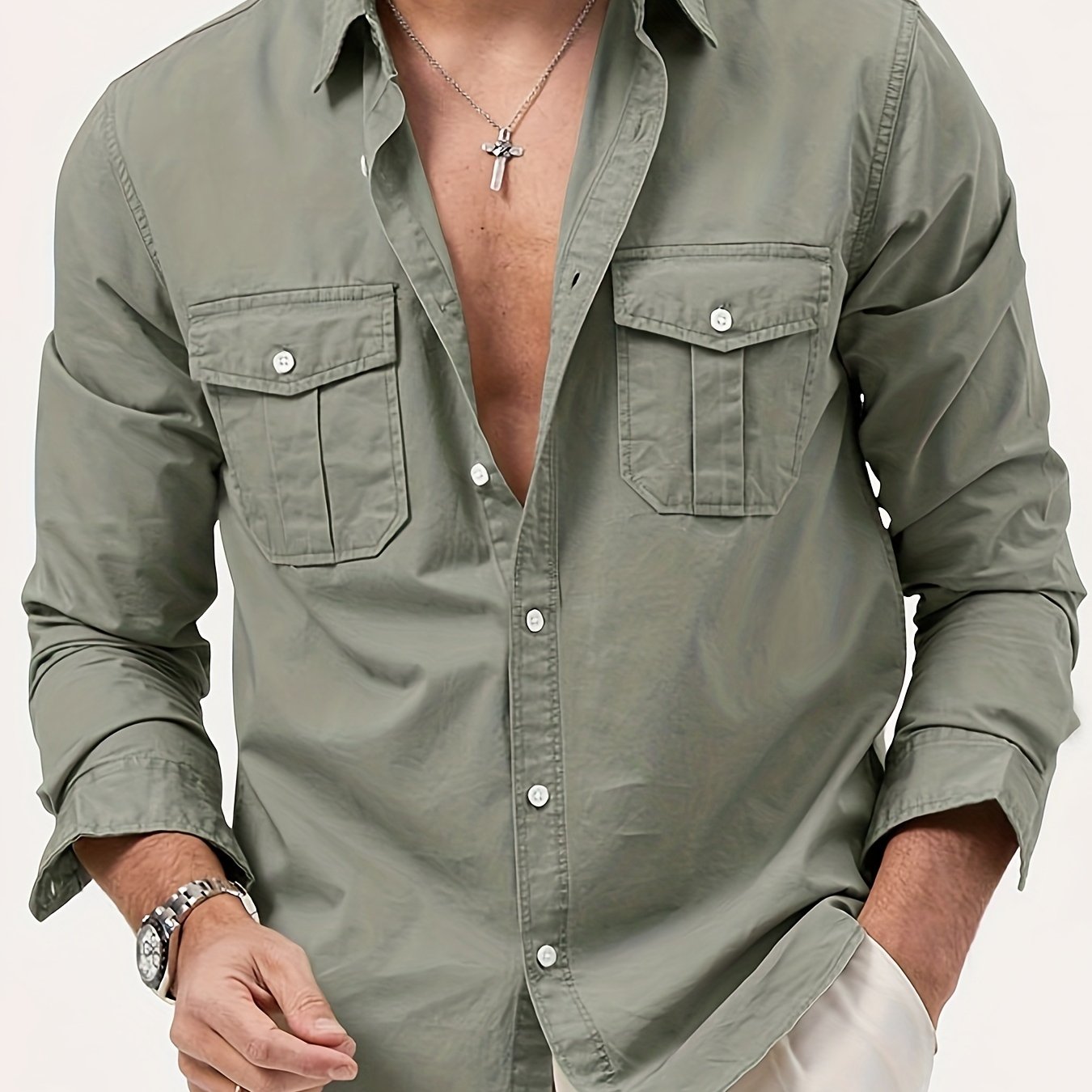 Image of Plus Size Men's Shirt, 2026 New Style, Western Multi-pocket, Casual, Long Sleeve, Men's Work Shirt, Autumn Menswear