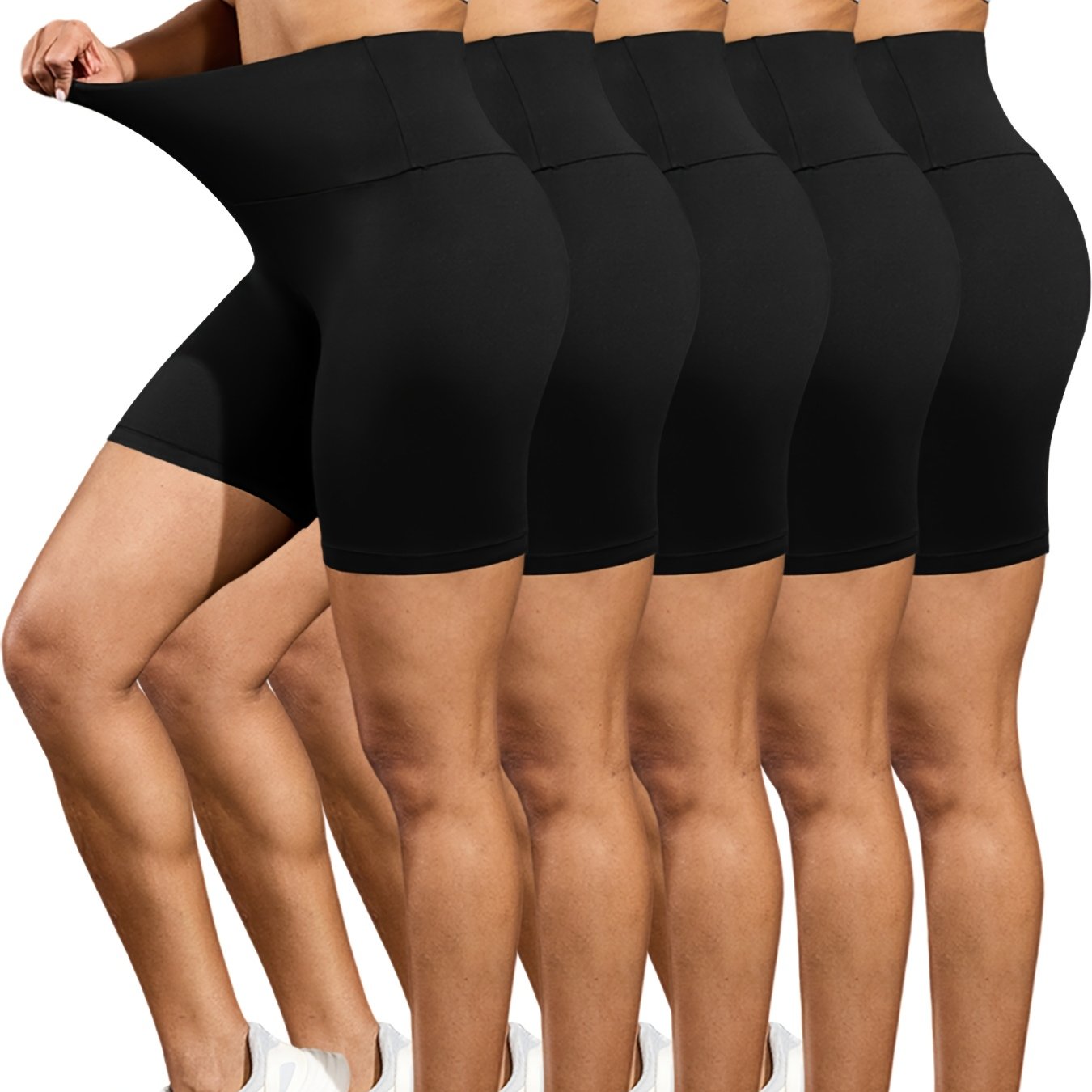 Image of 5pack High Waisted Biker Shorts For Women, Super Soft Tummy Control No See Through Workout Running Yoga Athletic Shorts, 6" Inseam