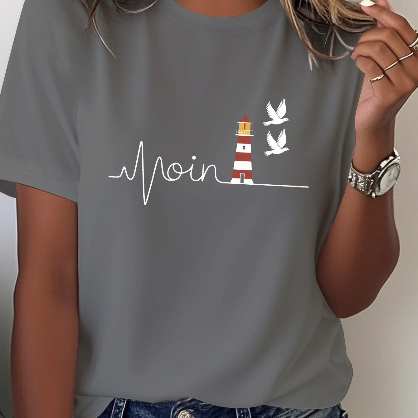 Heartbeat Moin Lighthouse Birds 's T-shirt Fit