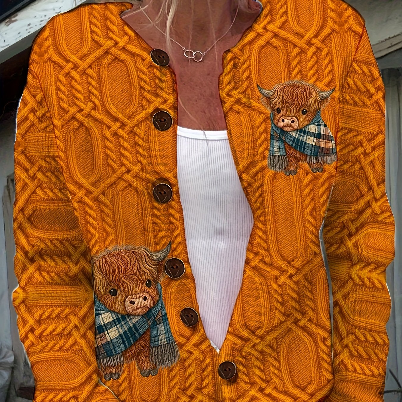 TEMU Chic Women's Fashion Featuring A 3d Printed Design Of Adorable On A Scarf, Complete With A Cardigan For A Vibe