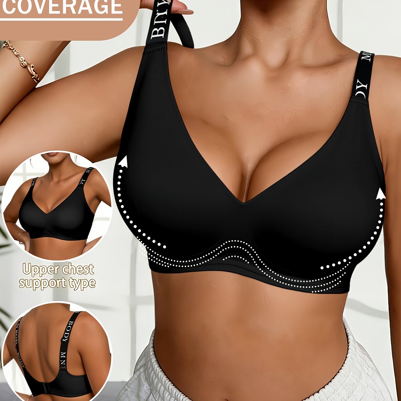 Image of Plus Size Seamless Push-up Bra, New Summer Style With Elegant Letter Straps, Breathable Women's Underwear, Daily Comfortable Backless Wire-free Bra