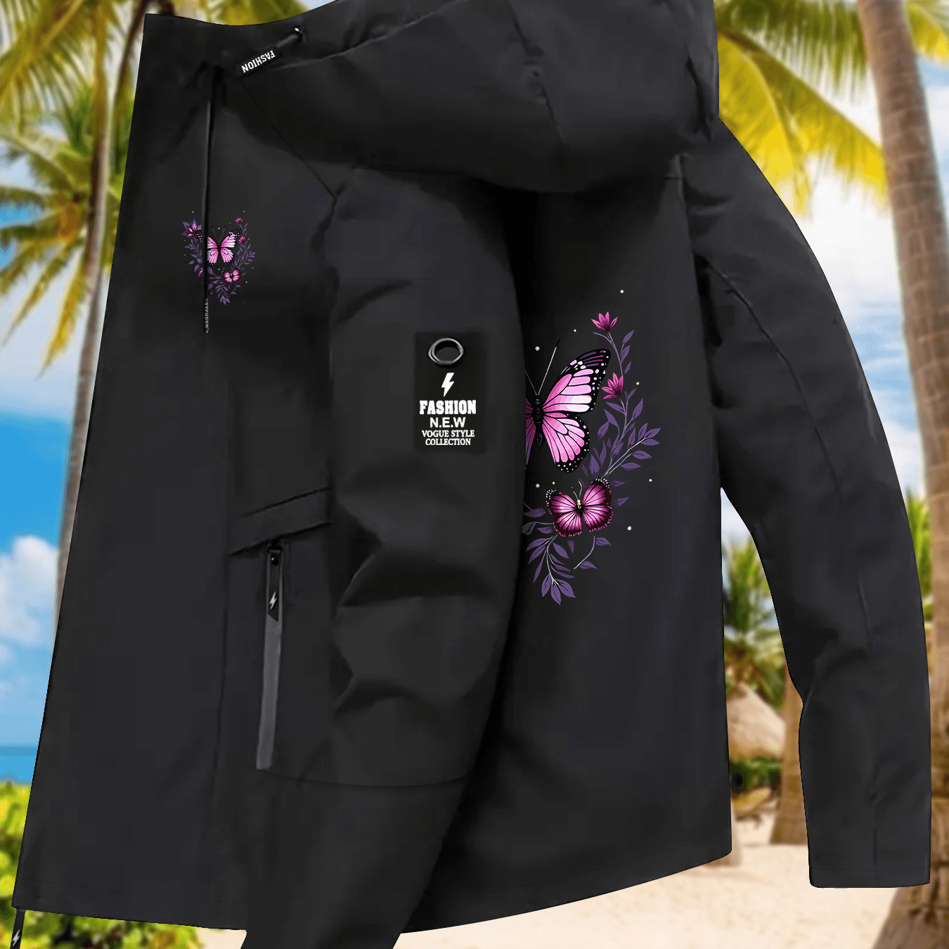 TEMU Purple- Floral Print Thin Windbreaker, Women's Gentle Casual Jacket, Versatile Outerwear