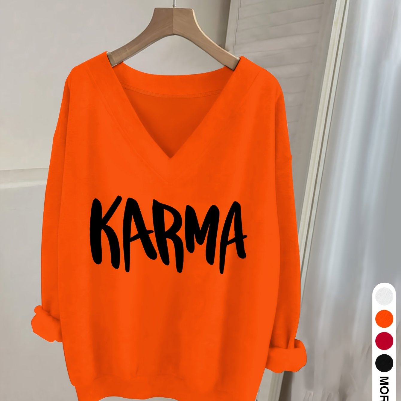 TEMU 0913 Wild Ai, A Casual V-neck Long-sleeve Sweatshirt With Letter Print, Women's Clothing, Long-sleeve T-shirt, Long-sleeve Top, Fashionable Top