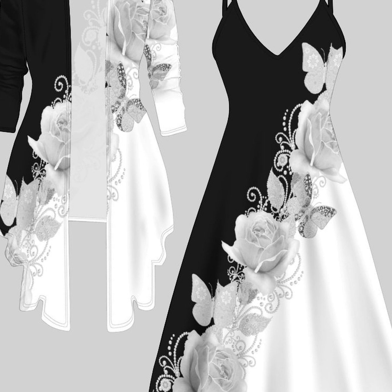Image of Printing And Dyeing Four-season Long-sleeve Jacket And Camisole Dress Two-piece Set With Totem , Casual And Personalized Style, Fashion Style, Elegant Women's Suit