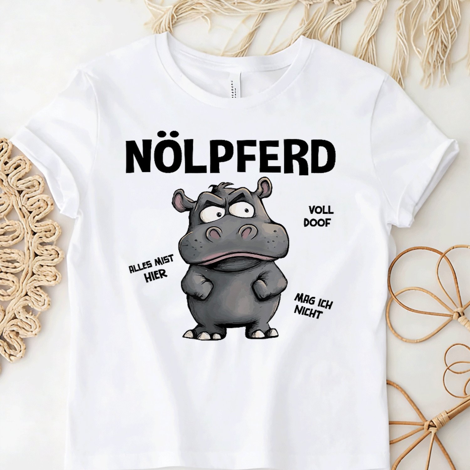 Plus Size Men's Women's Funny Nolpferd Hippo T-shirt - Black Casual Round Neck Tee With Nolpferd Hippo, Machine Washable Suitable For , Gift Apparel For And Hippo Lovers