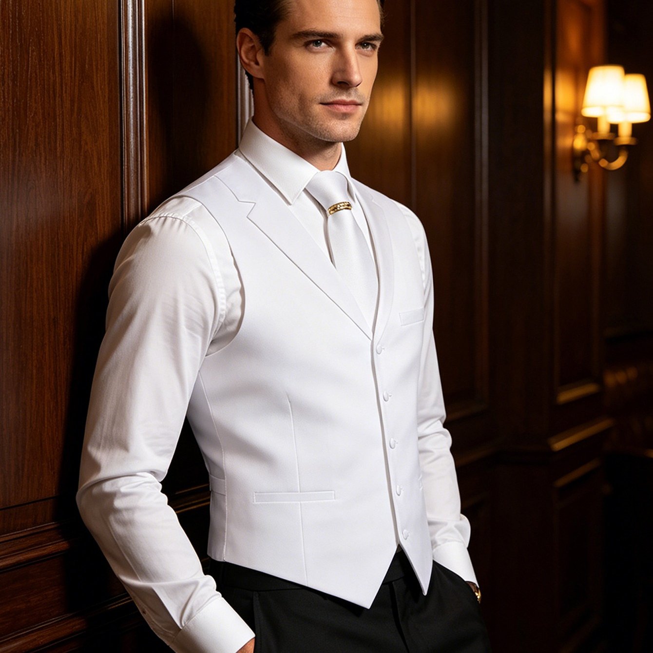 Plus Size Men's Notched Lapel Vest 4pcs Full Set With Coordinating Tie, Pocket Square And , Formal Waistcoat For Wedding, Business Banquet, Prom & All Formal Occasions