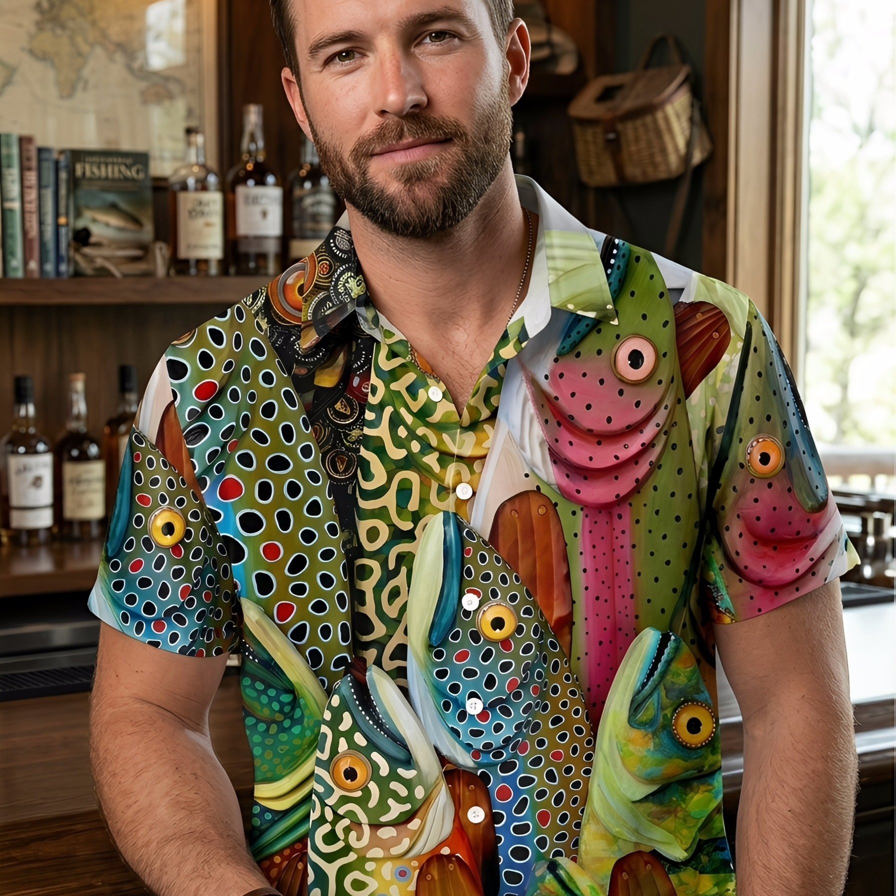 E-shop Herren Freizeithemd mit Vintage--Muster im 3D-Druck, modisches Hip-Hop-Rock--Style-Hawaii-Hemd