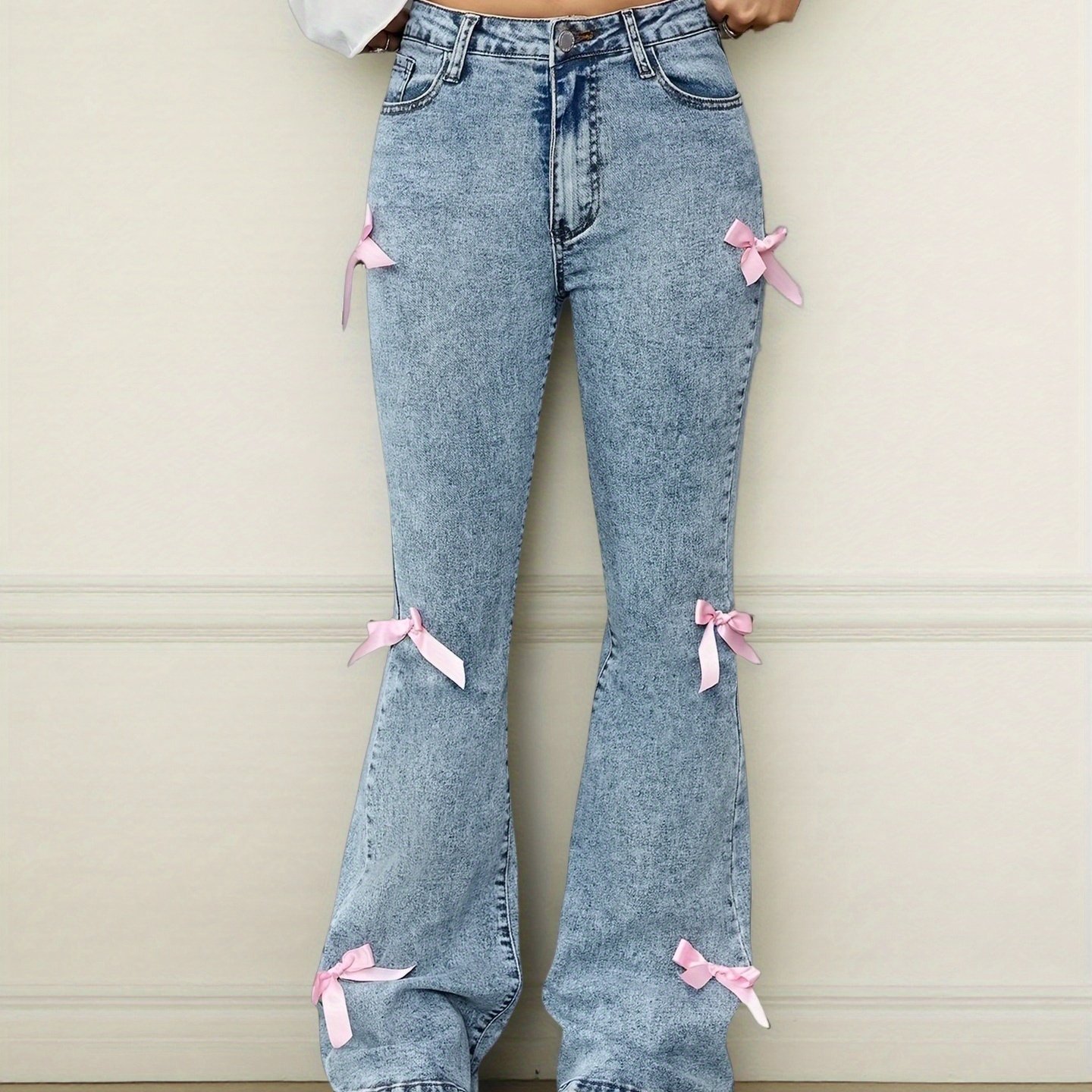 TEMU Teen Girls' Y2k Retro Heart Embroidered Straight-leg Jeans-waist Loose Fit Denim Pants, Machine Washable Casual Skateboarding& Halloween