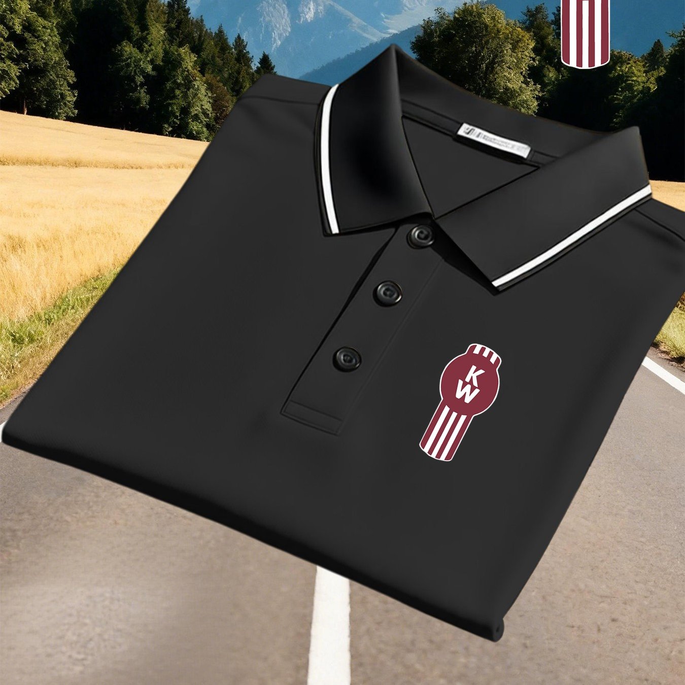 TEMU Kw Letter Print Men's Summer Short-sleeve Shirt, Breathable Polyester Fabric, White Contrast Collar And Cuffs, Golf And Business , Suitable For