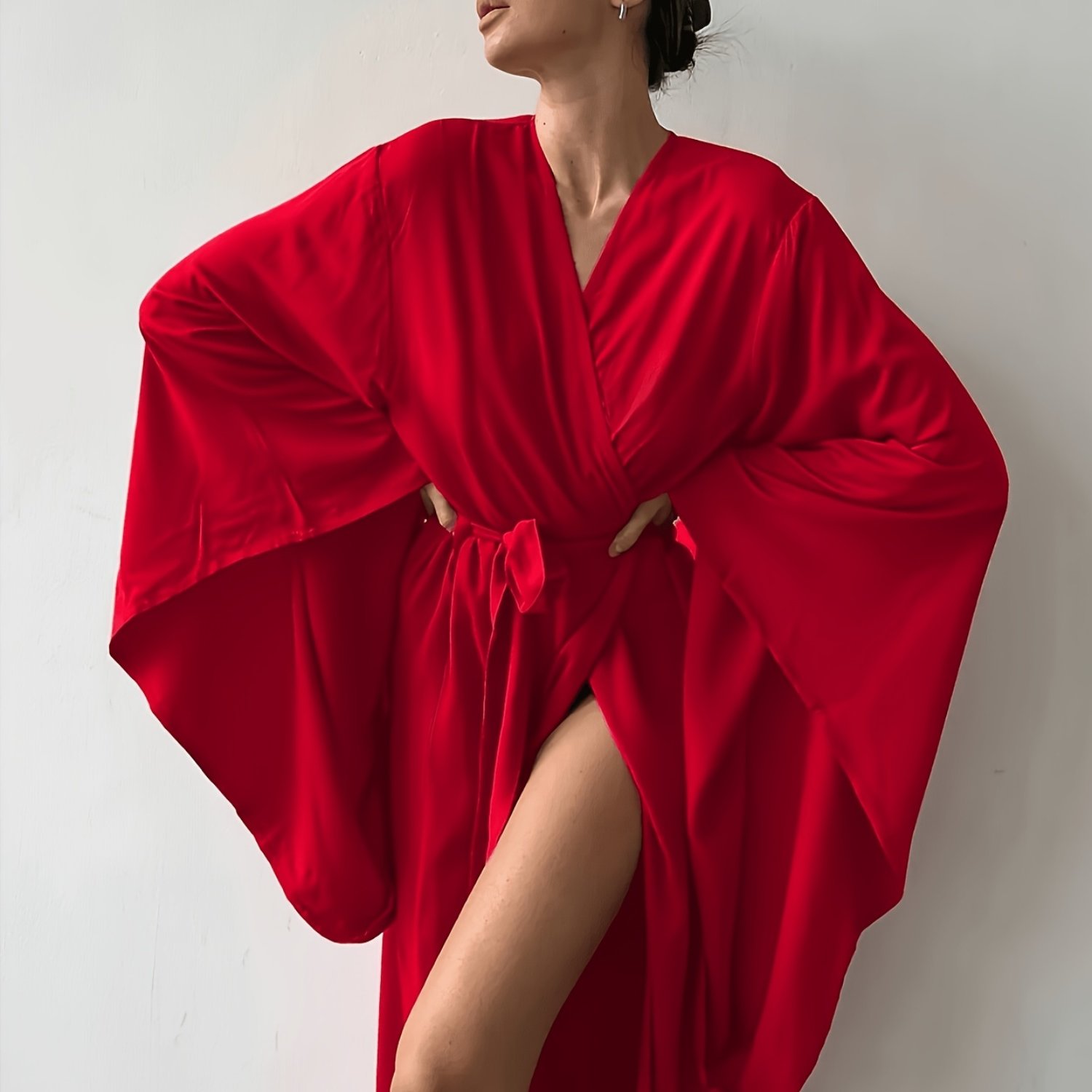 E-shop Damen Sommer Strand Bohemian Ethno Stil Offener Cardigan Kimono Fledermausärmel Bikini Cover-Up mit Gürtel Urlaubs Kleid Schal
