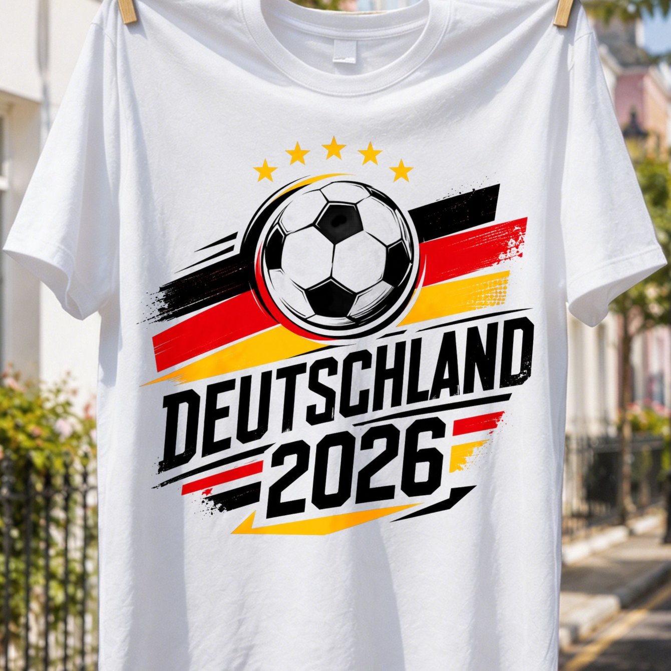 Germany Soccer Badge 2026 Graphic T-shirt, Round Emblem, Ball Center, Flag Bands And Clean National Fan Style