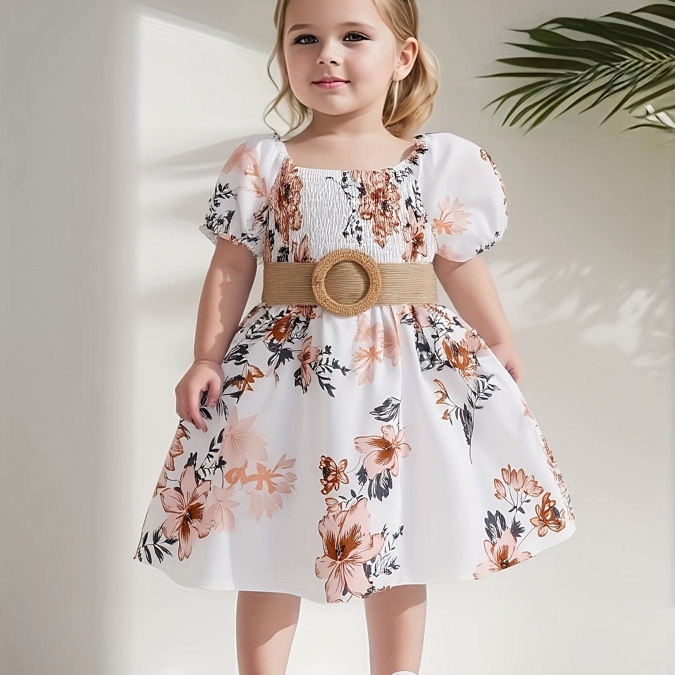 Image of Summer Style Infant & Toddler Girl's Round Neck Floral Print Wrap Short Sleeve Casual Dress, Development, Newborn/toddler Necessities