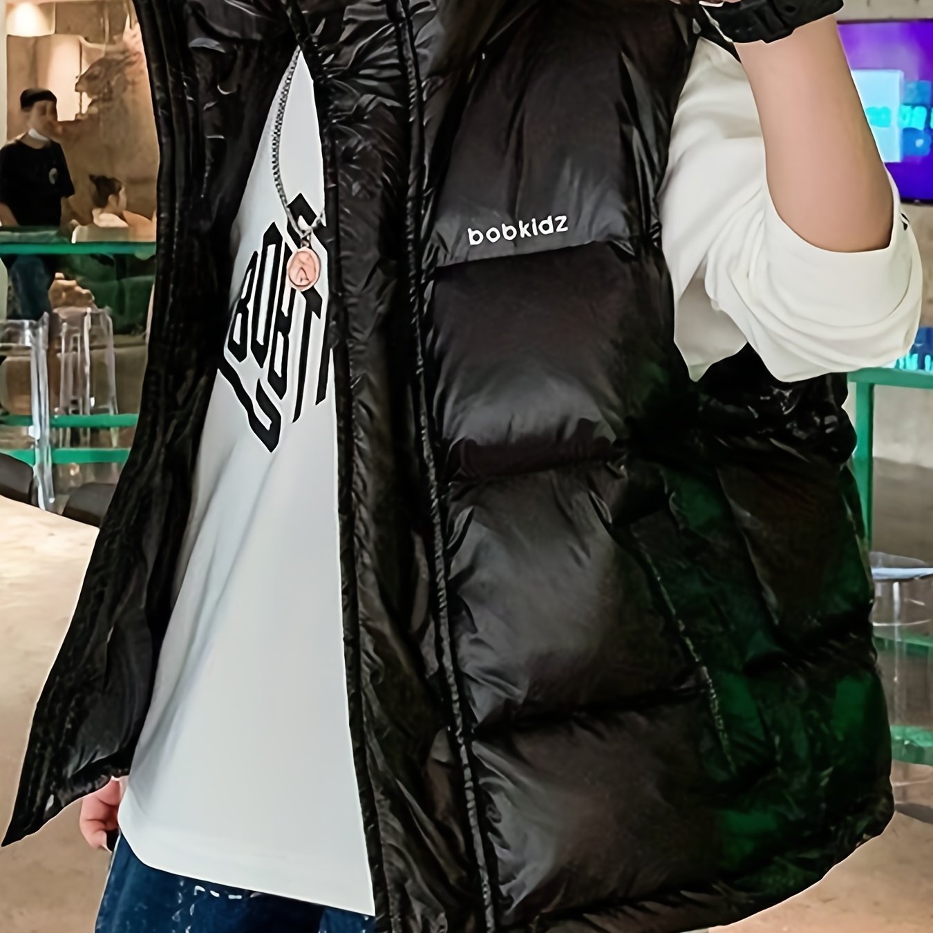 Korean-style Boys' Stand Collar -padded Vest For Middle To Older Kids, Children's Outerwear, Winter Warm Vest